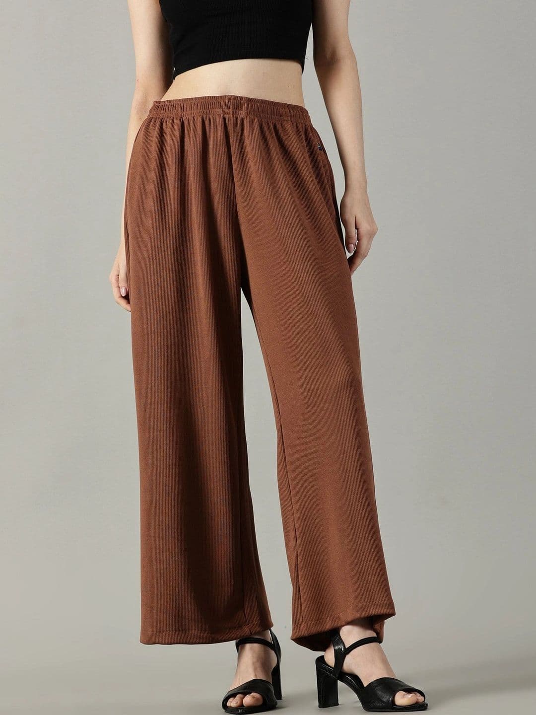 Sadda Fashion Women Brown High-Rise Stretchable Wide-Leg Culottes with Pockets - view 1