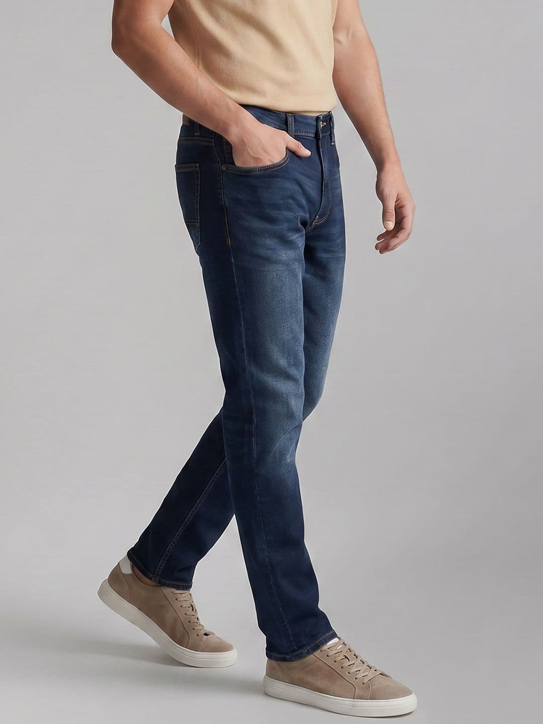 Louis Philippe Jeans Straight Fit Mid-Rise Light Fade Stretchable Jeans - view 1