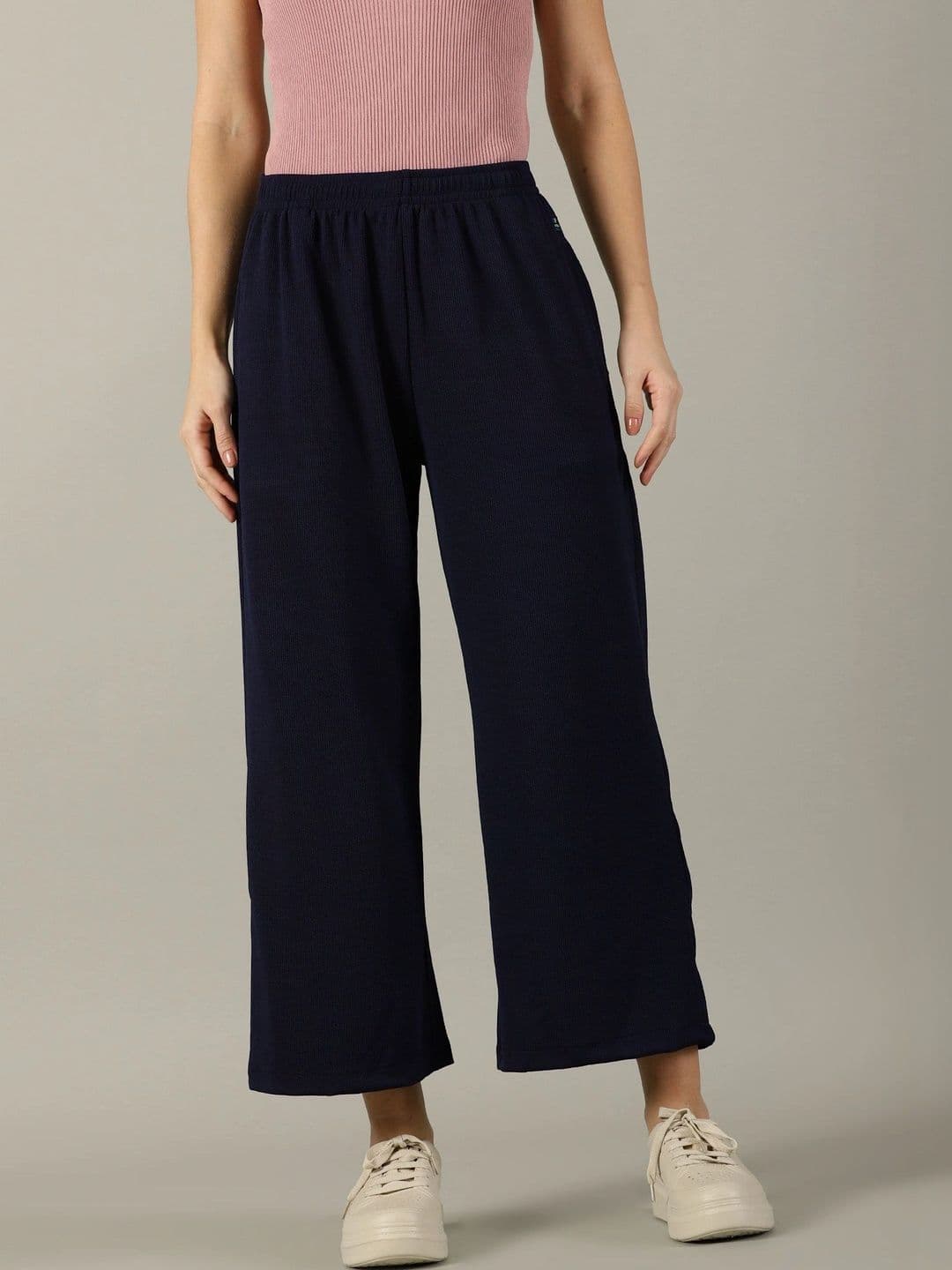 Sadda Fashion Women Navy Blue High-Rise Stretchable Wide-Leg Culottes with Pockets - view 1