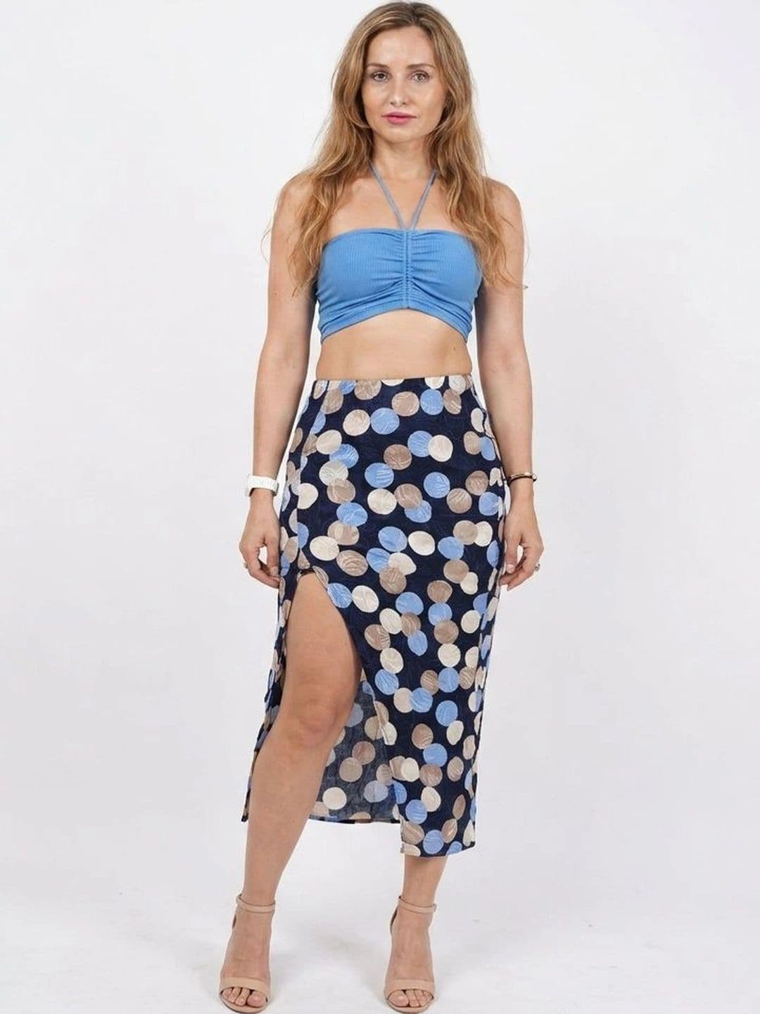 Mast & Harbour Women Abstract Front Slit Midi A-Line Skirt - view 1