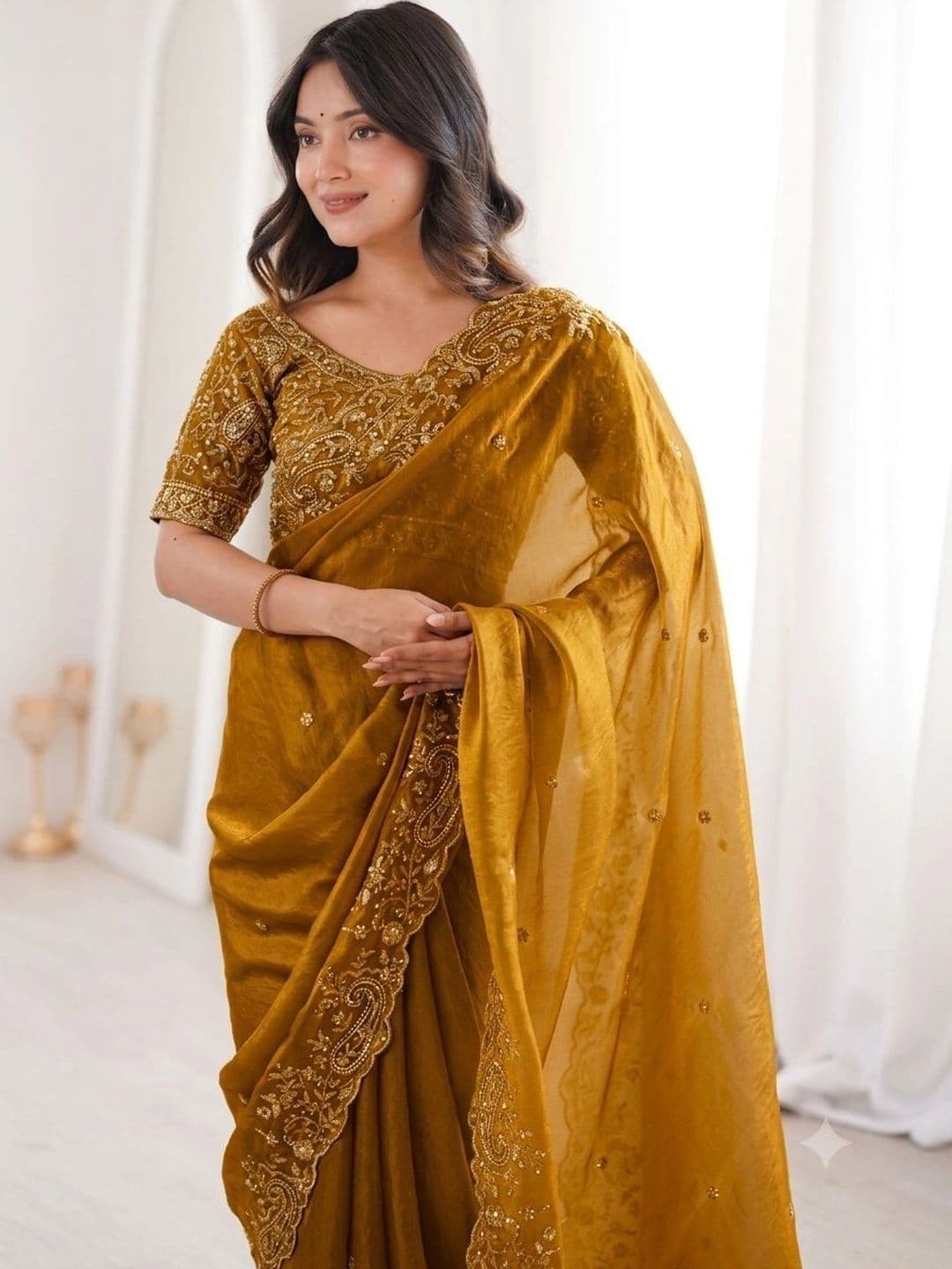 NEPYUN COLLECTION Floral Embroidered Art Silk Designer Saree - view 1
