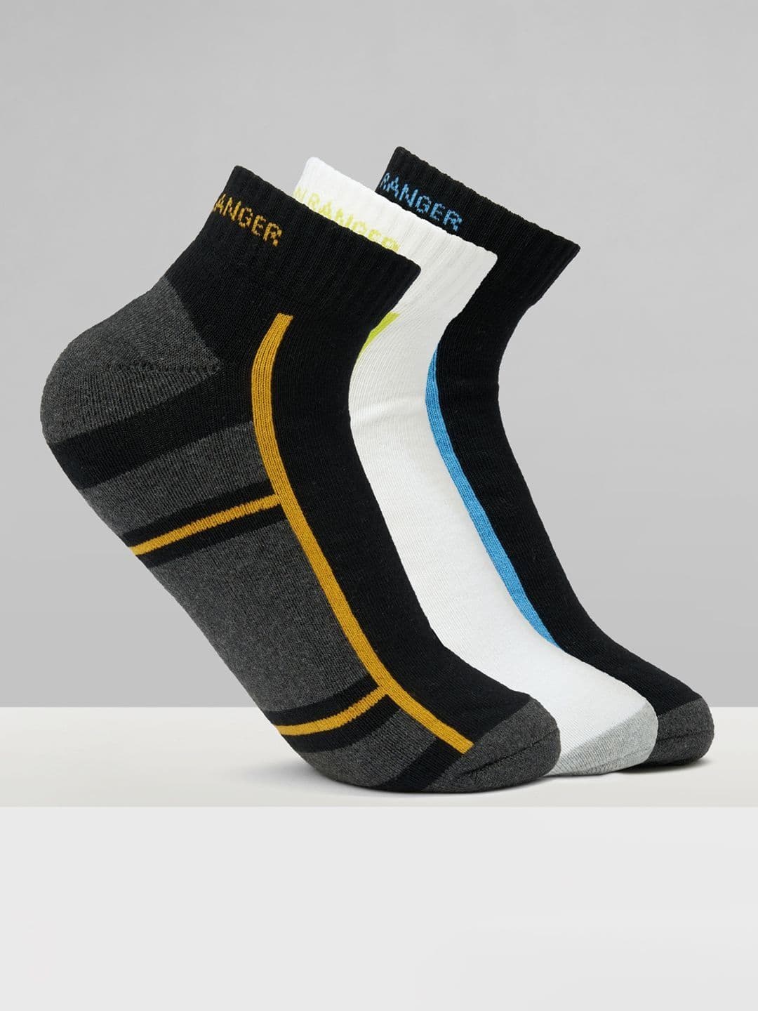 Urban Ranger by pantaloons Men Pack of 3 Cotton Blend Assorted Colourblocked Above Ankle Socks - view 1