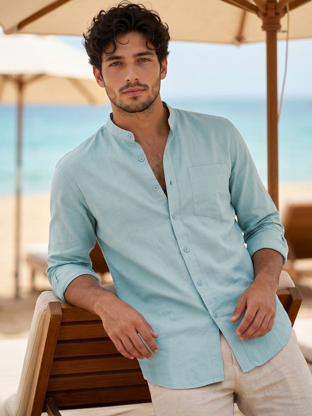 Bewakoof Men's Sage Green Cotton Linen Shirt - view 1