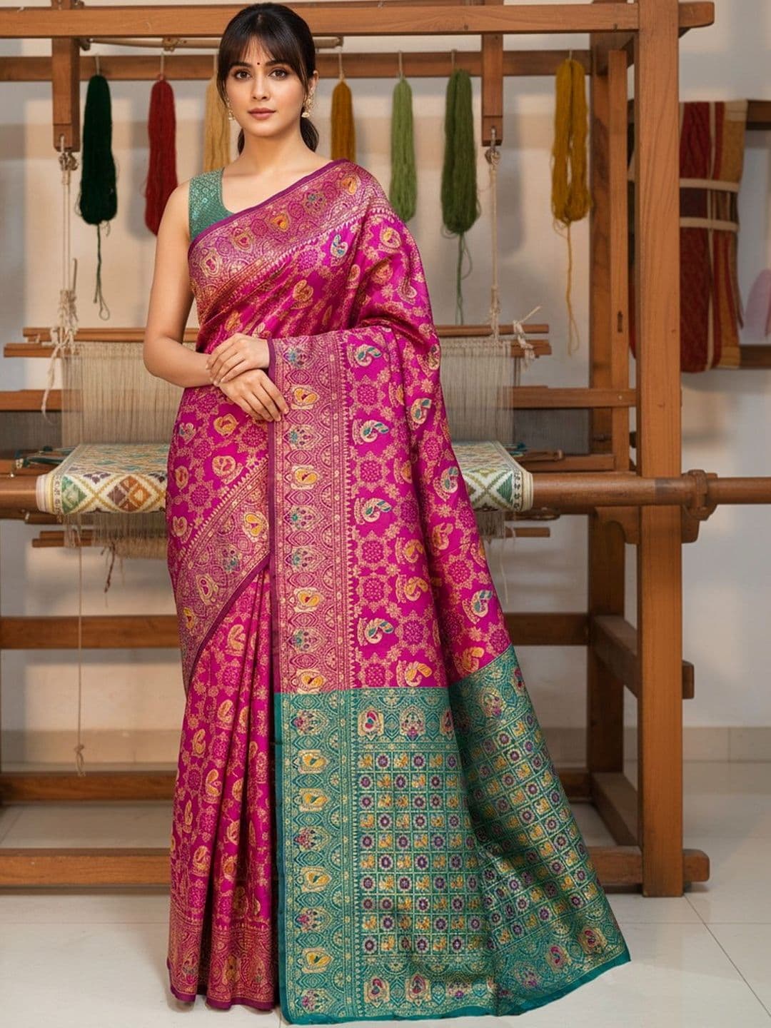 SZN Ethnic Motifs Zari Silk Blend Handloom Banarasi Saree - view 1