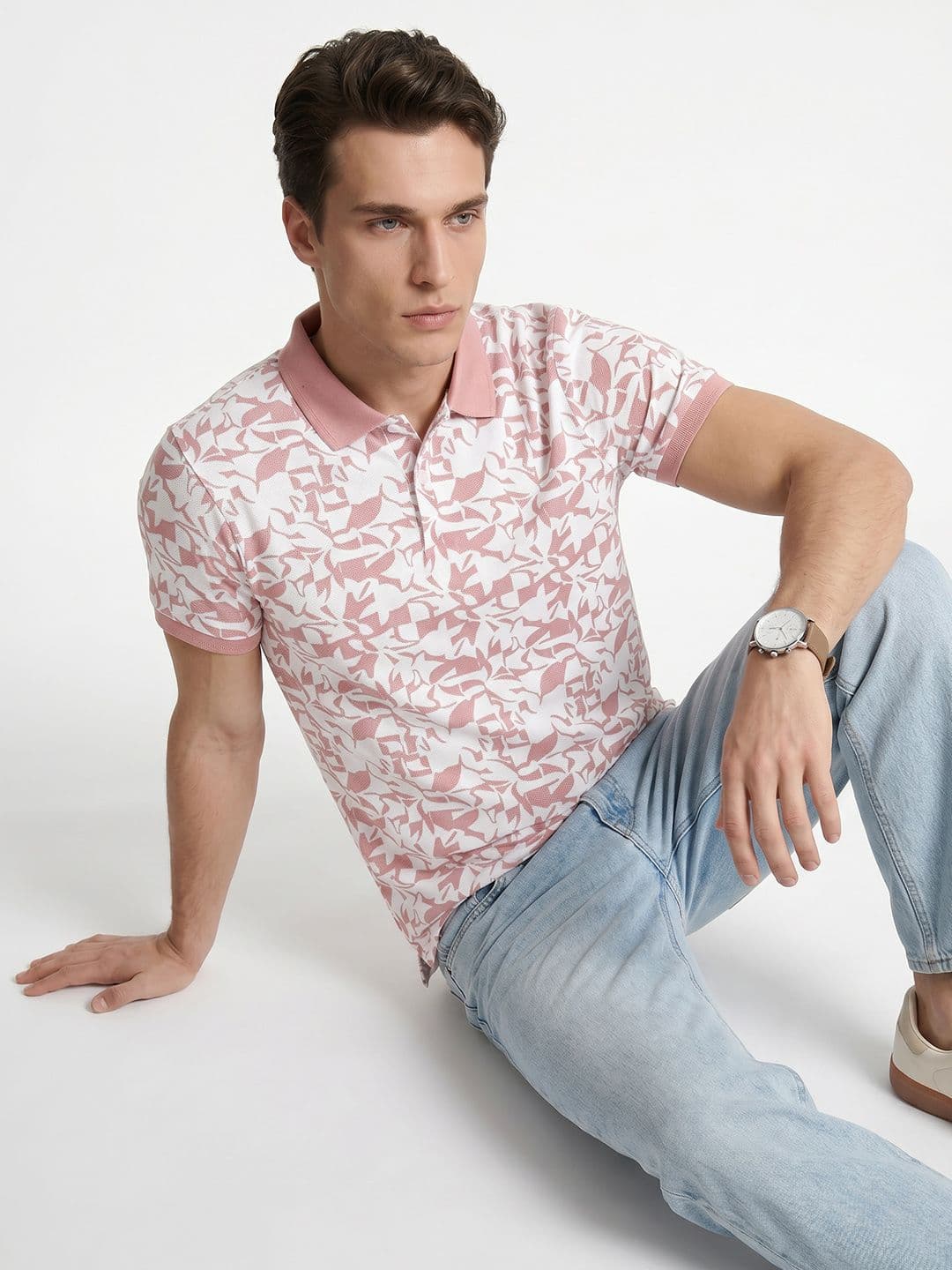 Integriti Slim Fit Floral Printed Polo Collar Pure Cotton T-shirt - view 1