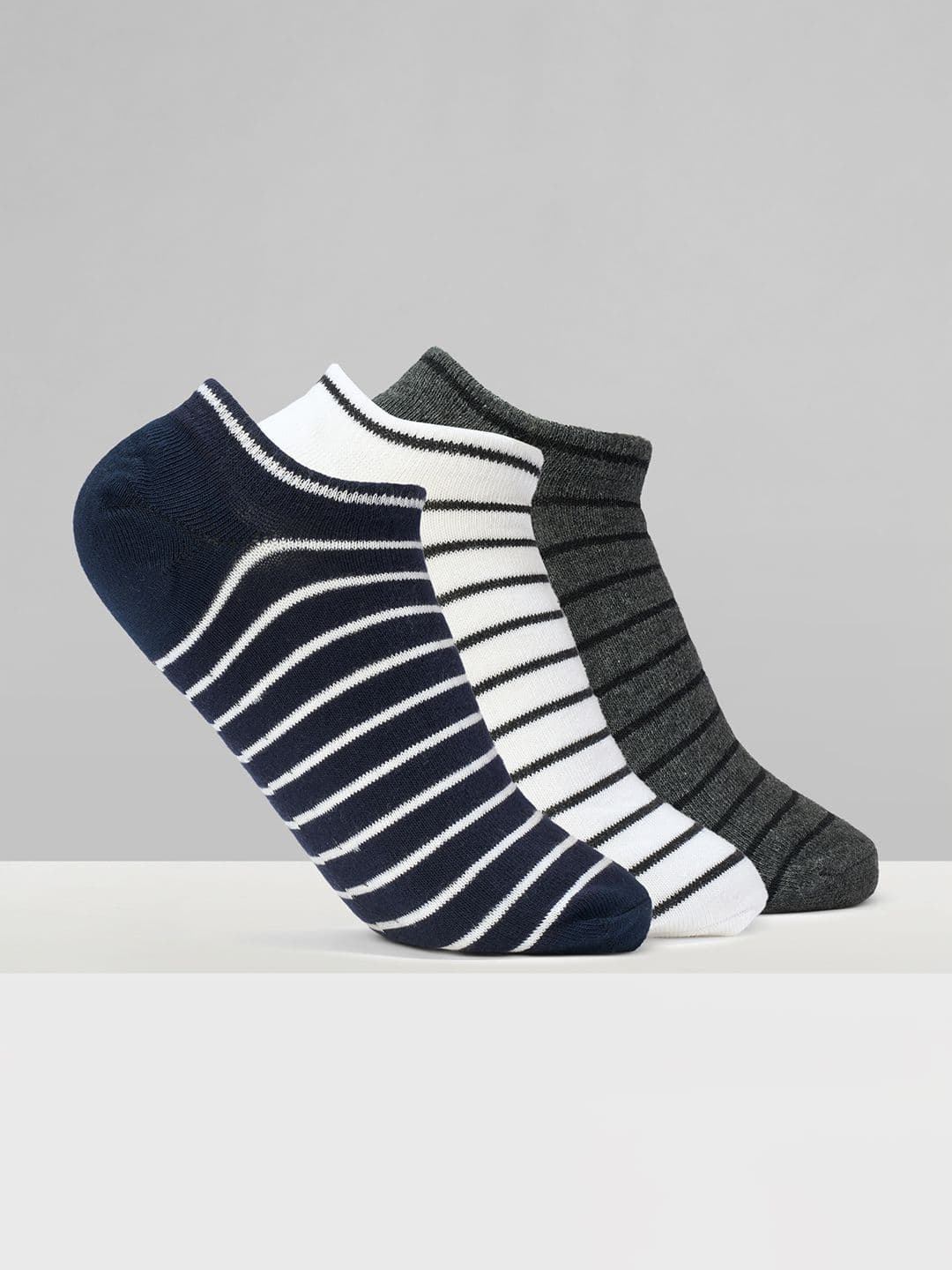 Urban Ranger by pantaloons Men Pack of 3 Cotton Blend Assorted Striped Shoe Liners Socks - view 1