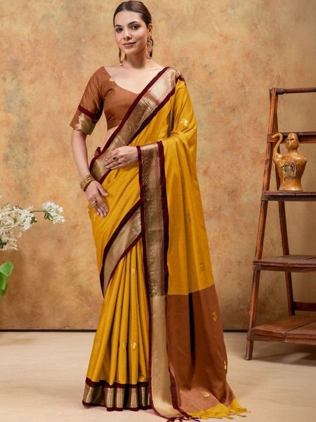 KALINI Woven Design Zari Pure Cotton Kanjeevaram Saree - view 1