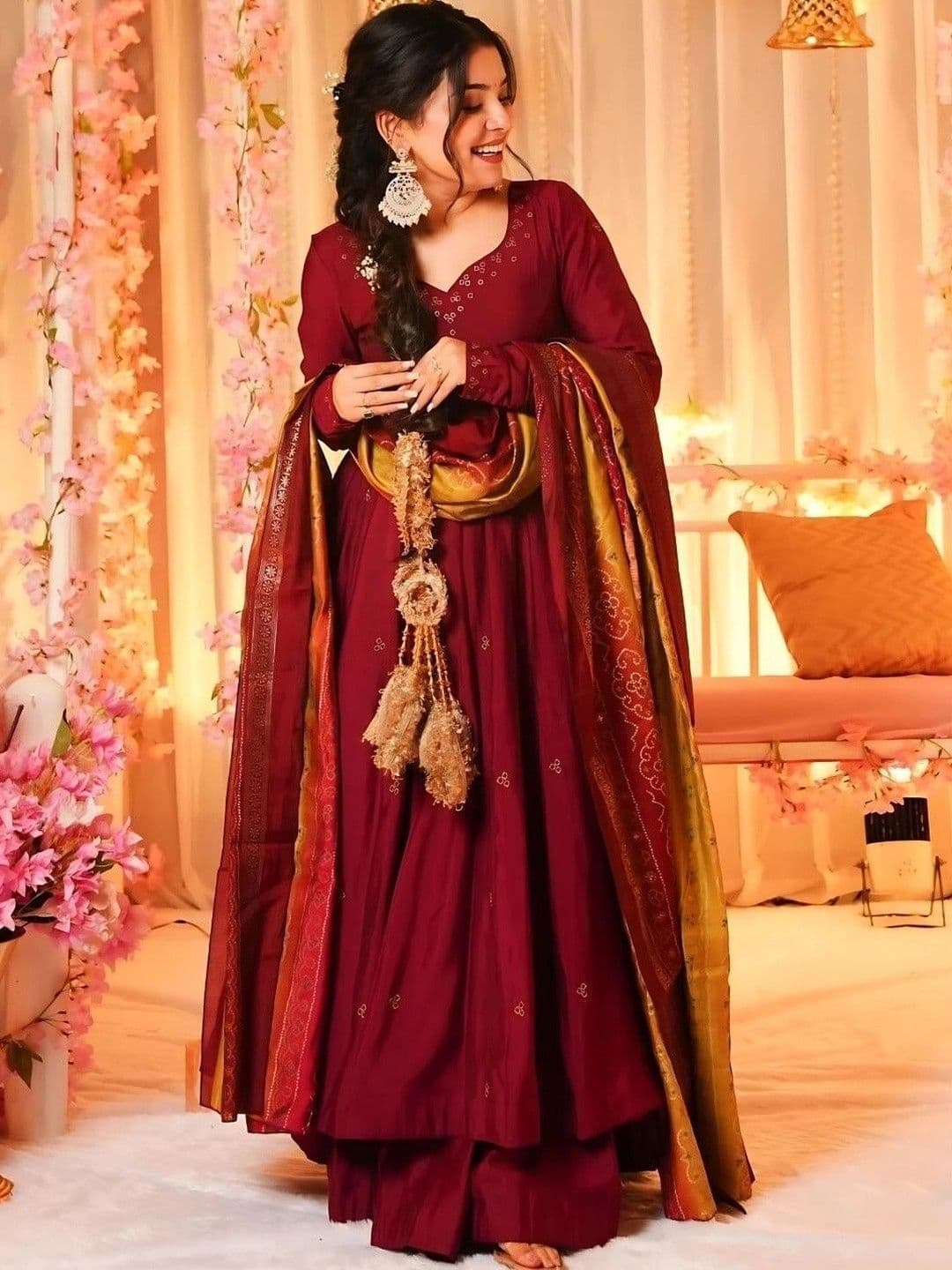 KAIRA TRADING Women Ethnic Motifs Embroidered Panelled Thread Work Kurta with Palazzos & With Dupatta - view 1