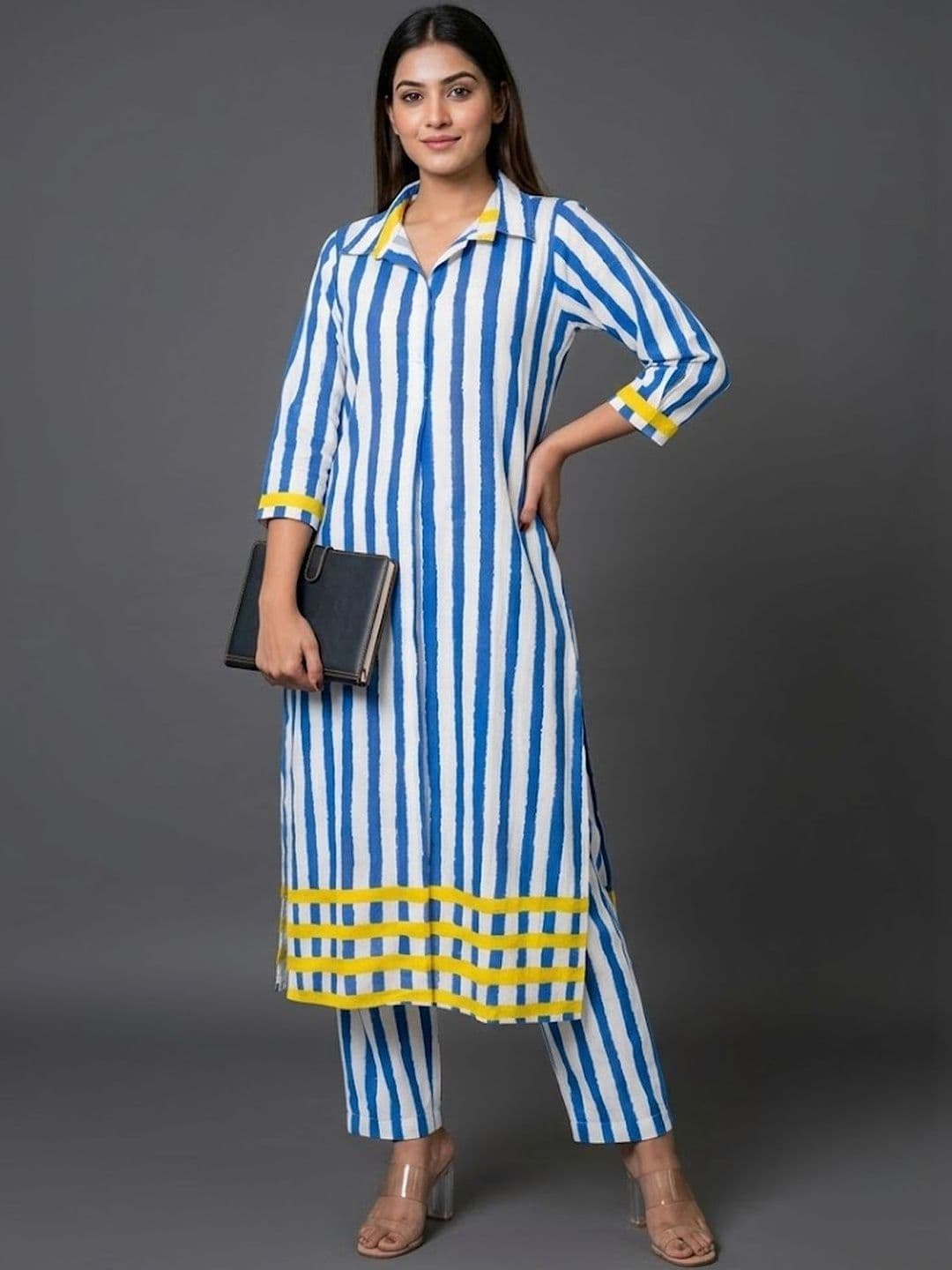 Navibhu Office-Wear Women Printed Regular Kurta with Trousers - view 1