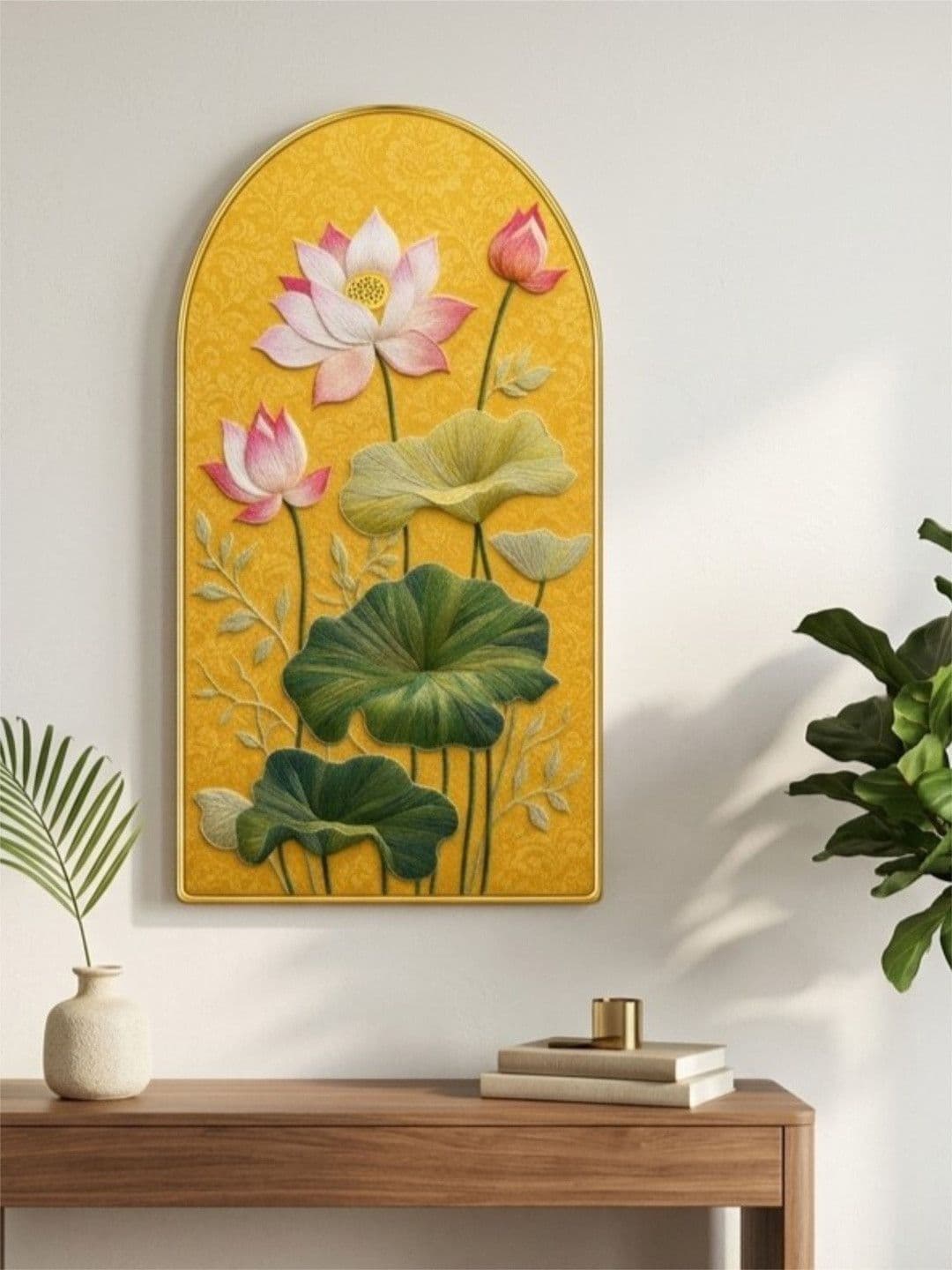 Livin'luxe Yellow & Green Lotus Flower Living Room Rectangle Portrait Wall Art 30"x16" - view 1