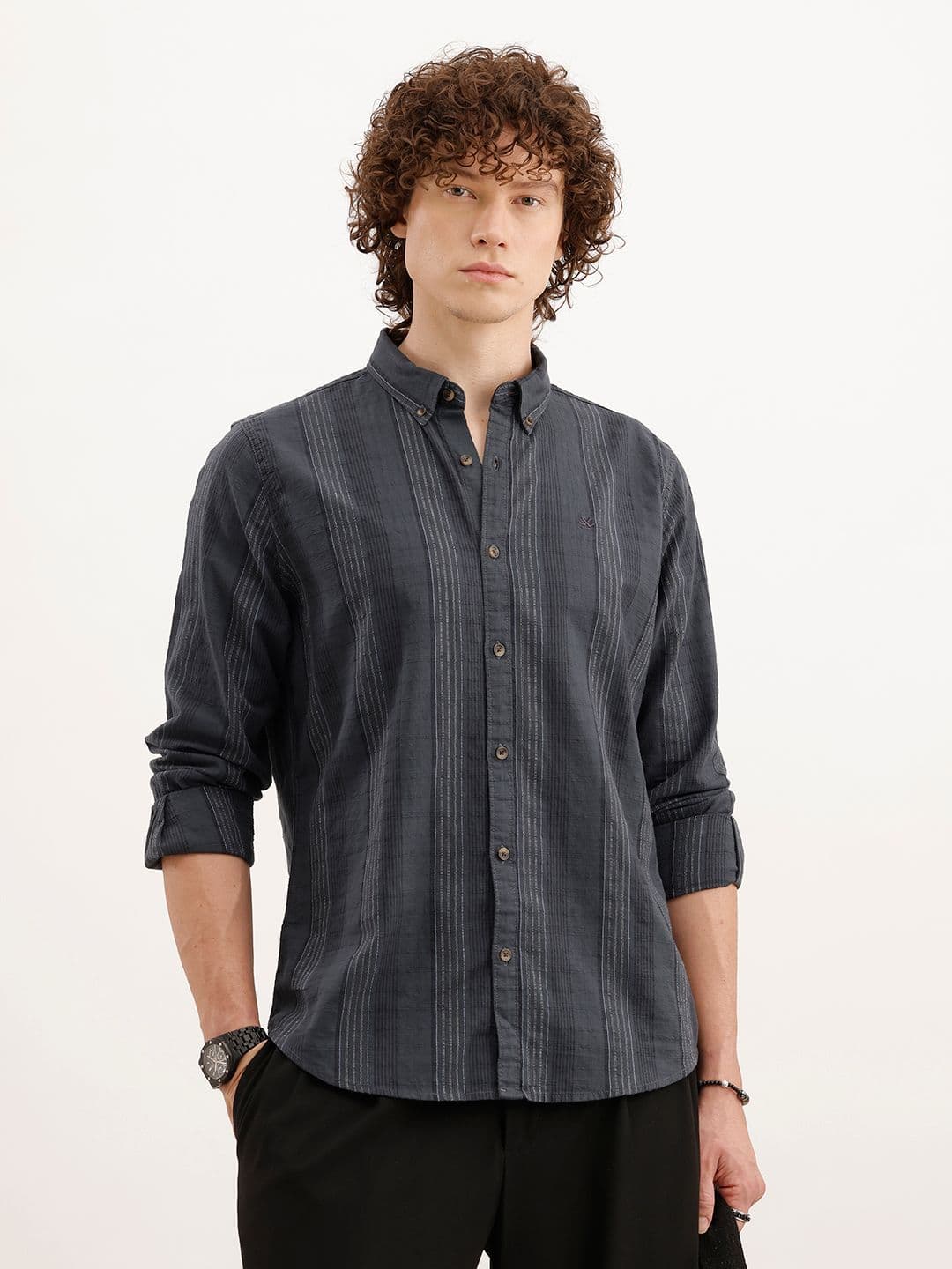 WROGN Slim Fit Vertical Striped Pure Cotton Casual Shirt - view 1