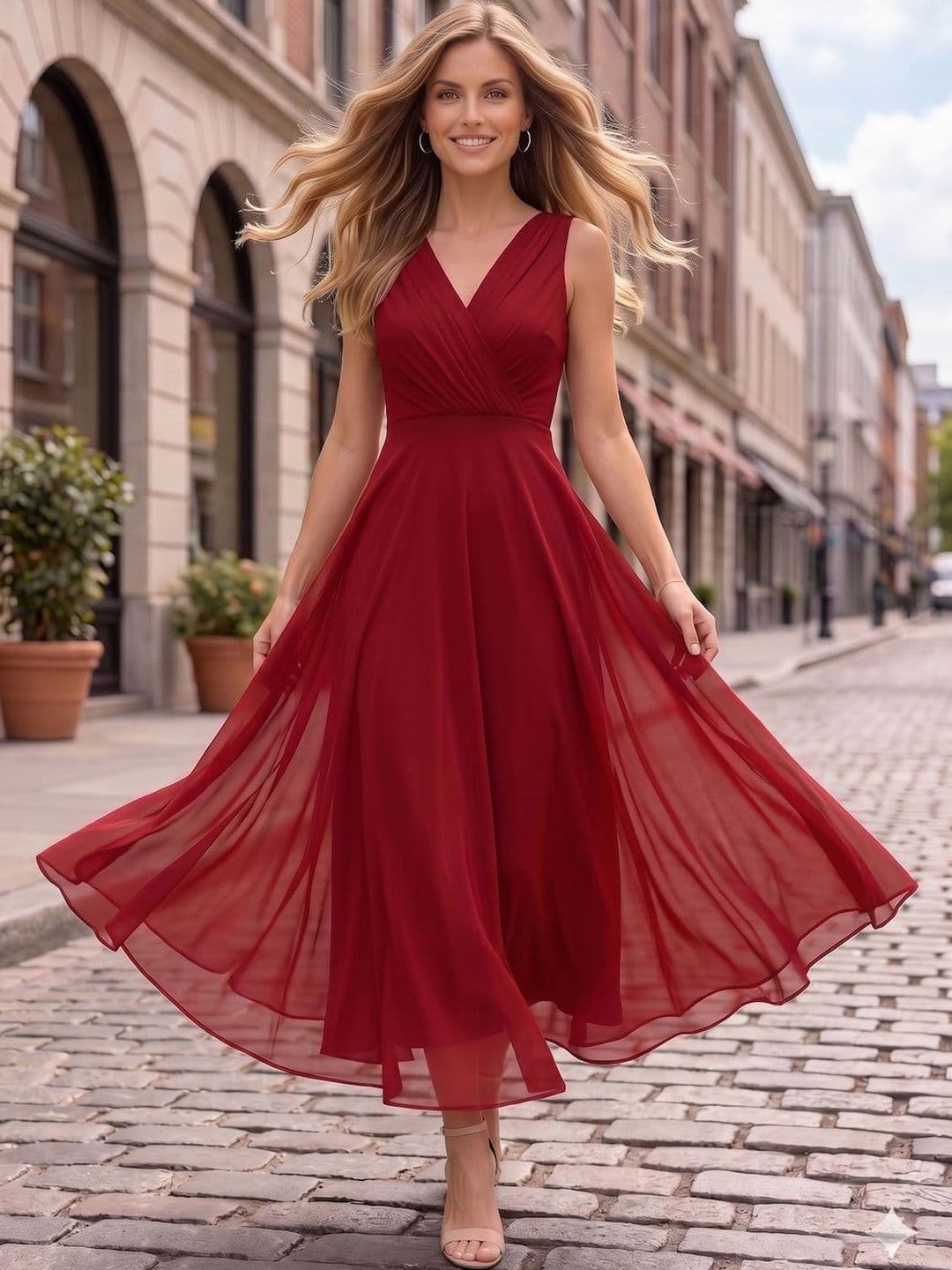 aayu Women V-Neck Sleeveless Pleated Detail Wrap Maxi Dress - view 1
