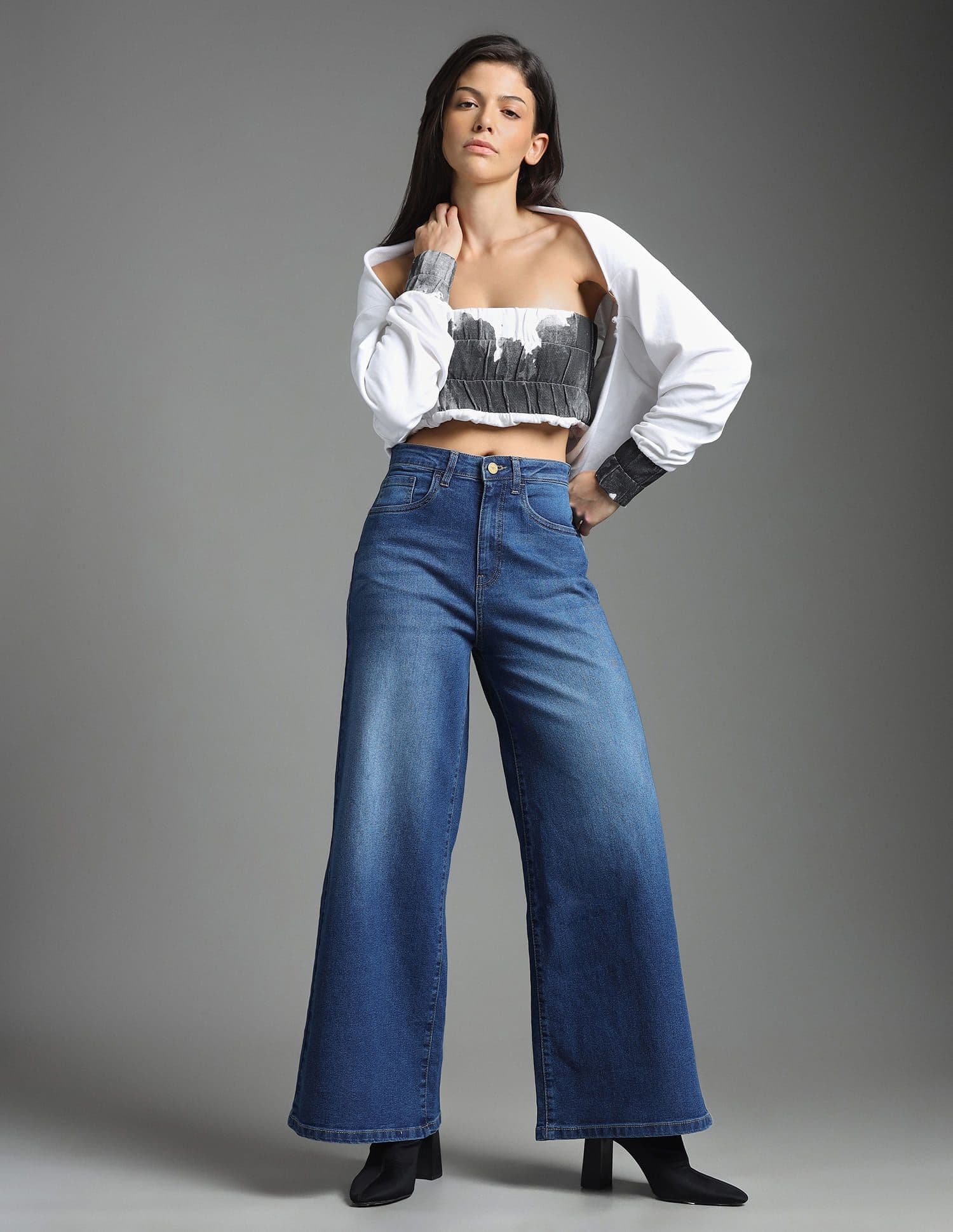 Flying Machine Women Wide Leg High-Rise Light Fade Stretchable Jeans - view 1
