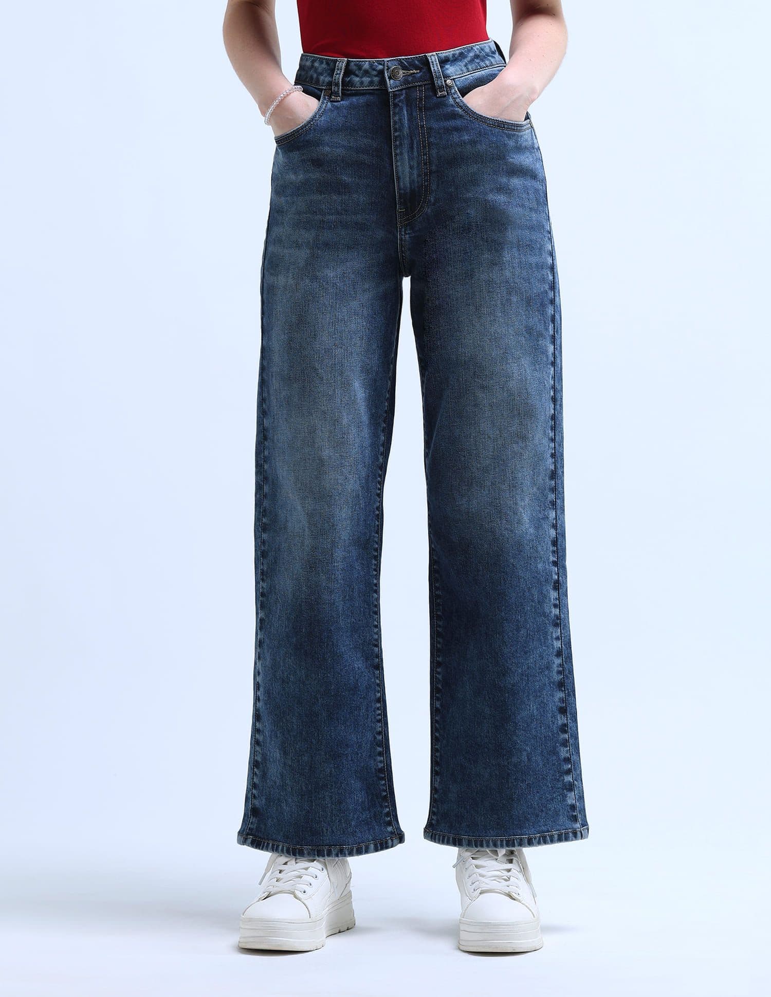 U.S. Polo Assn. Women Wide Leg High-Rise Heavy Fade Stretchable Jeans - view 1