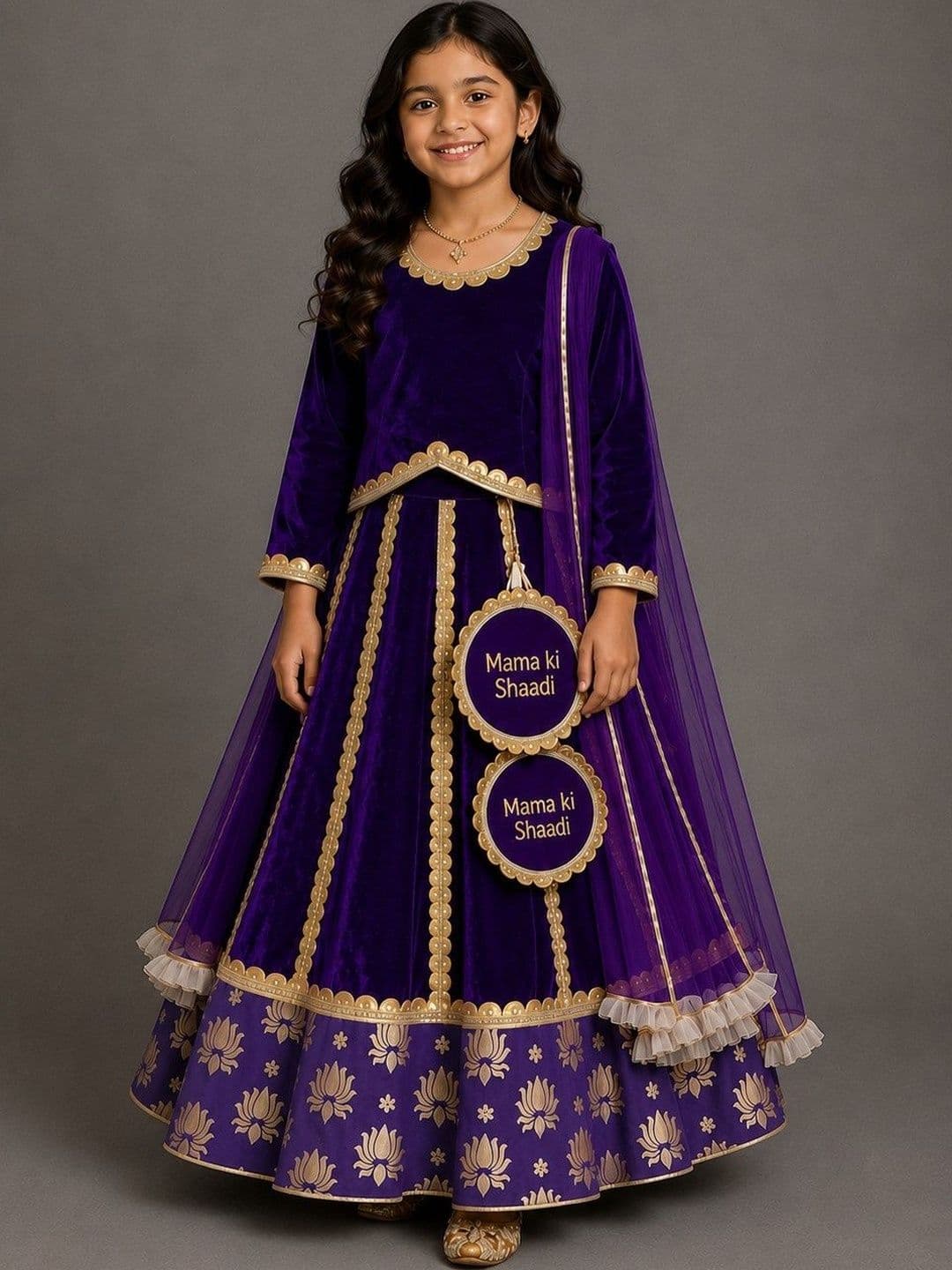 The Little Tales Girls Embellished Sequinned Foil Print Ready to Wear Lehenga & Blouse With Dupatta - view 1