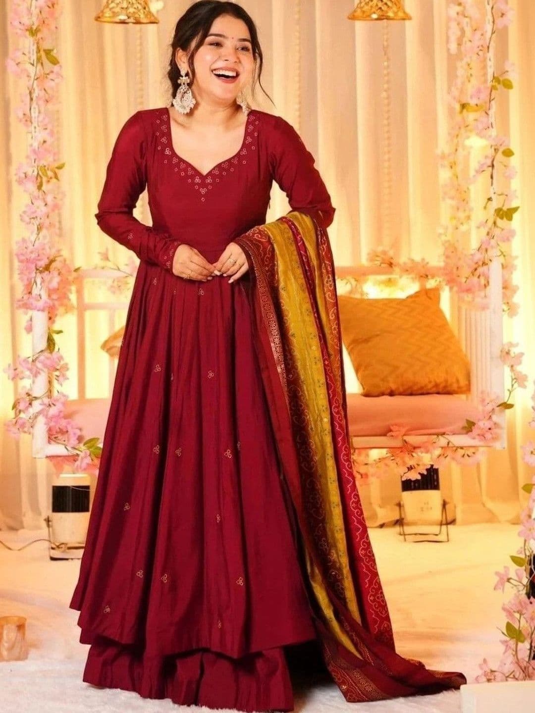 KAIRA TRADING Ethnic Motifs Embroidered Panelled Thread Work Kurta with Palazzos & Dupatta - view 1