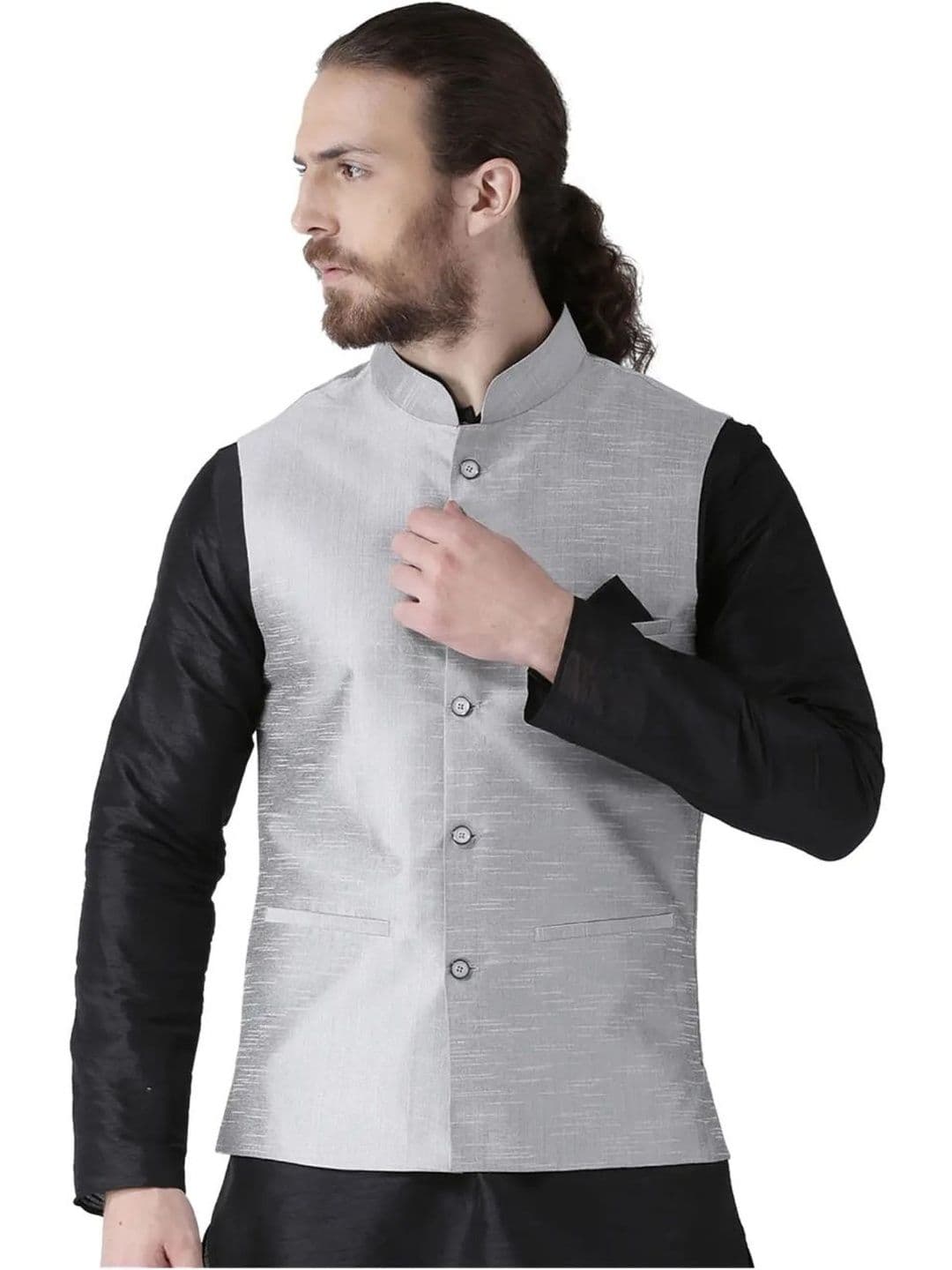 EPSI Woven Design Mandarin Collar Neck Woven Nehru Jackets - view 1