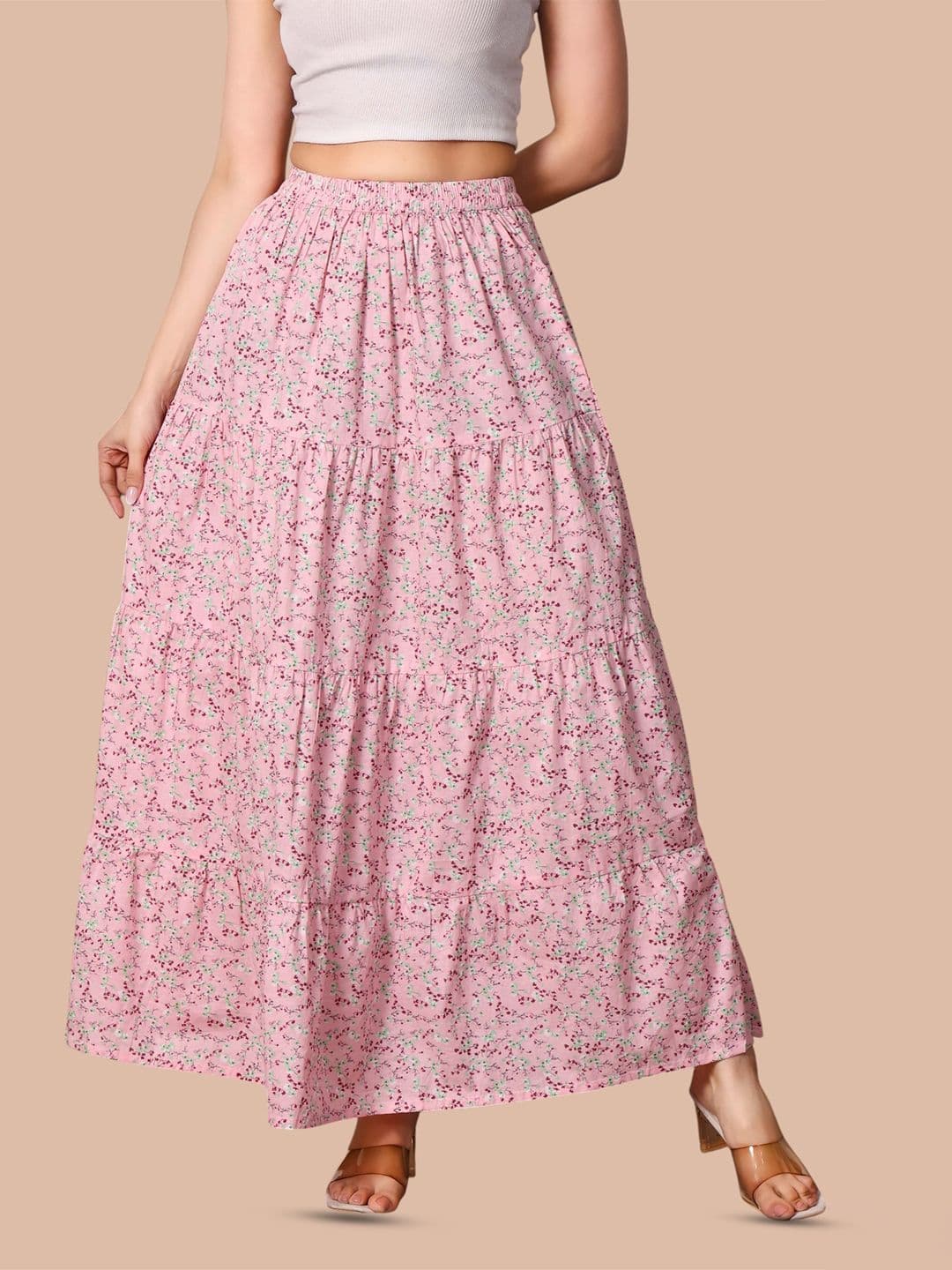 Taziraa Women Pure Cotton Blend Floral Tiered Maxi Tiered Skirt - view 1