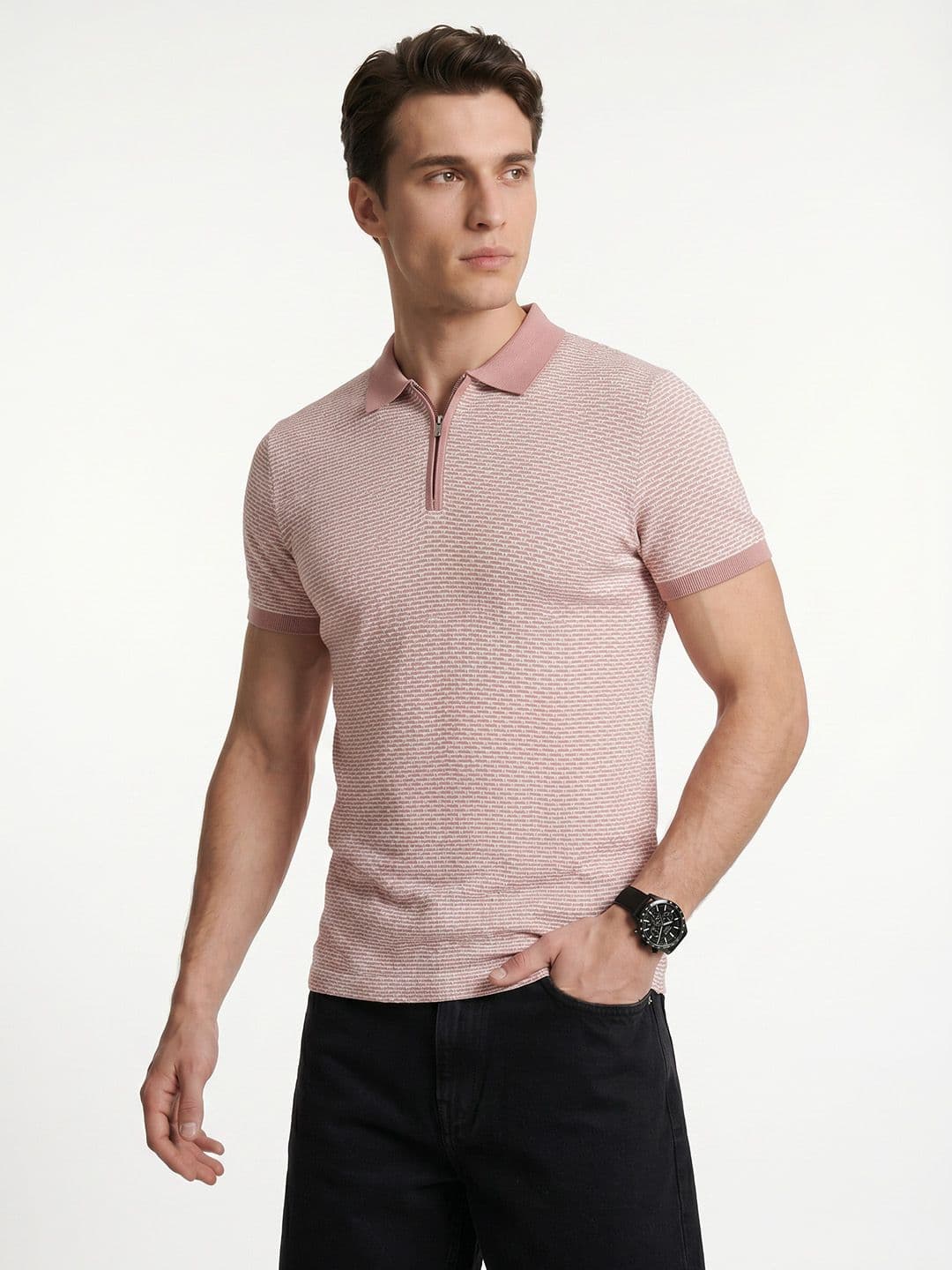 Integriti Slim Fit Self Design Polo Collar Pure Cotton T-shirt - view 1