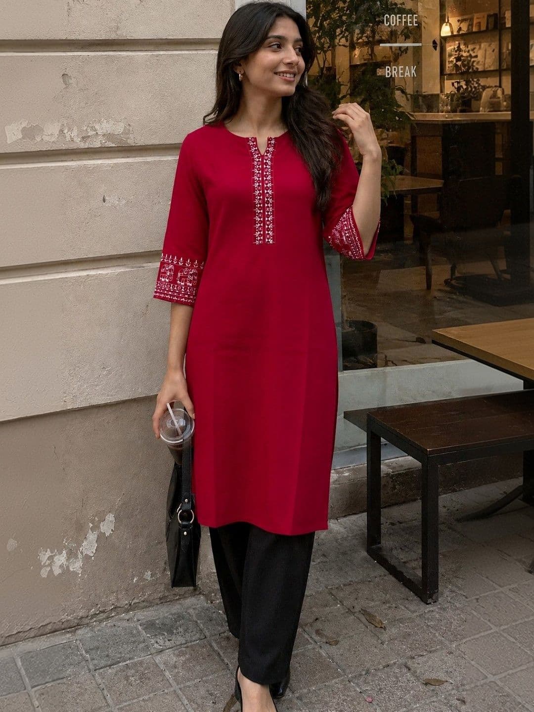 KPF Women Ethnic Motifs Embroidered Thread Work Kurta - view 1