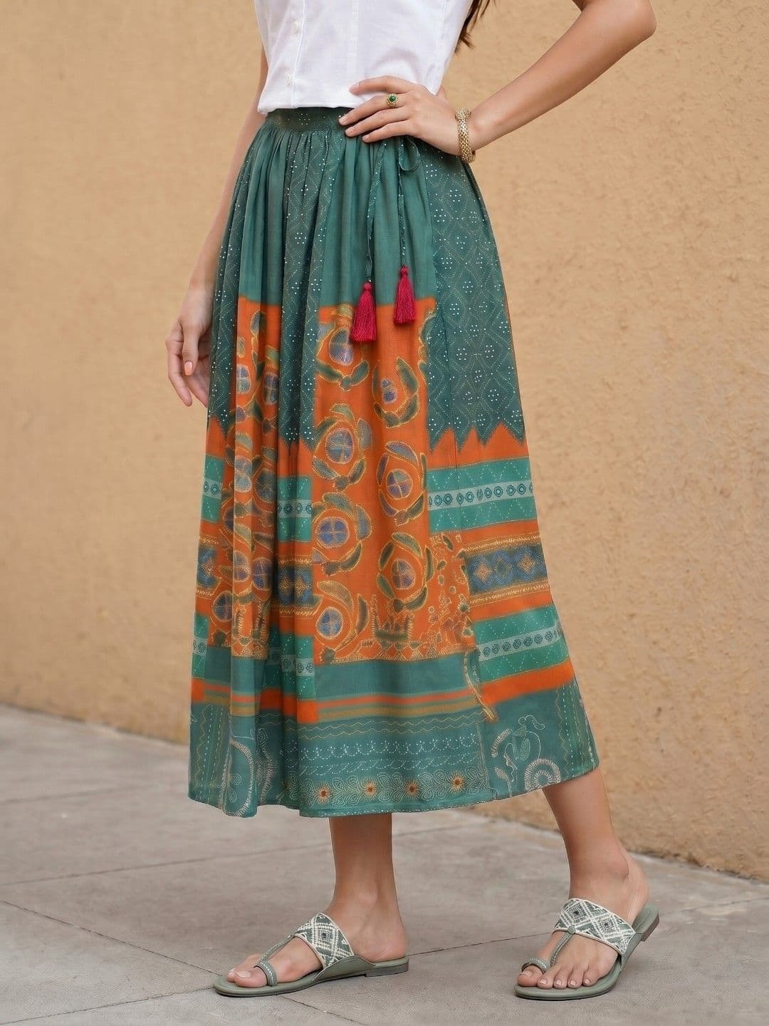 fusion by glitchez Ethnic Printed Midi Flared Skirt - view 1