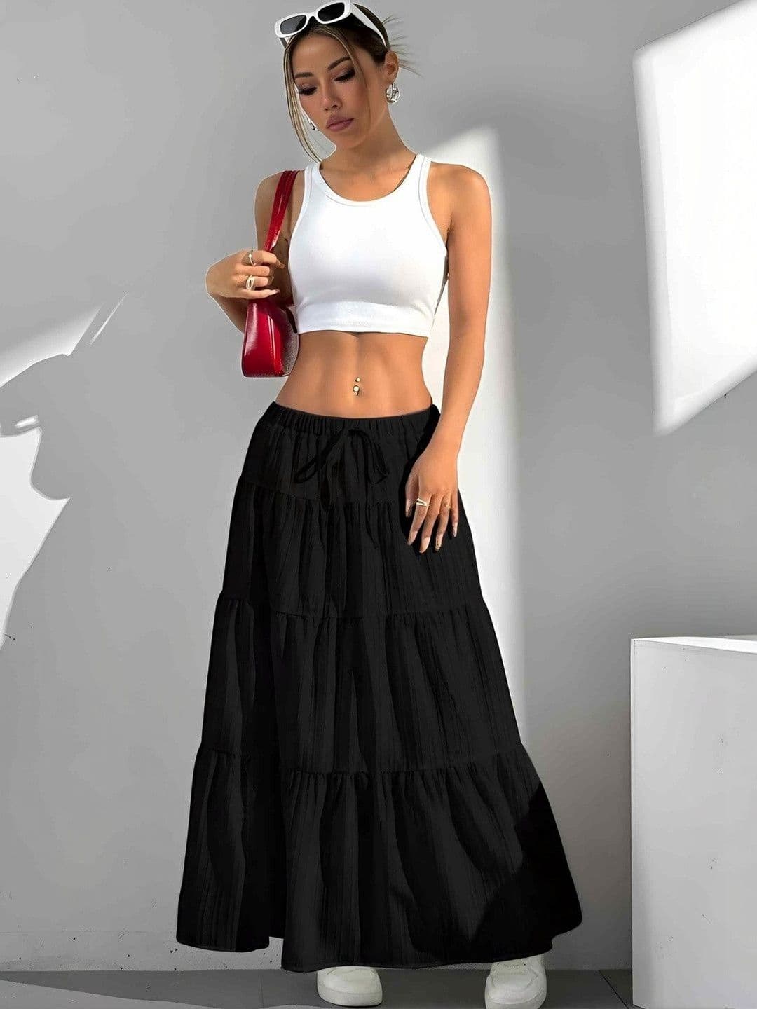 HEMANG FASHION Cotton Cambric Summer Checks Maxi Flared Skirt - view 1