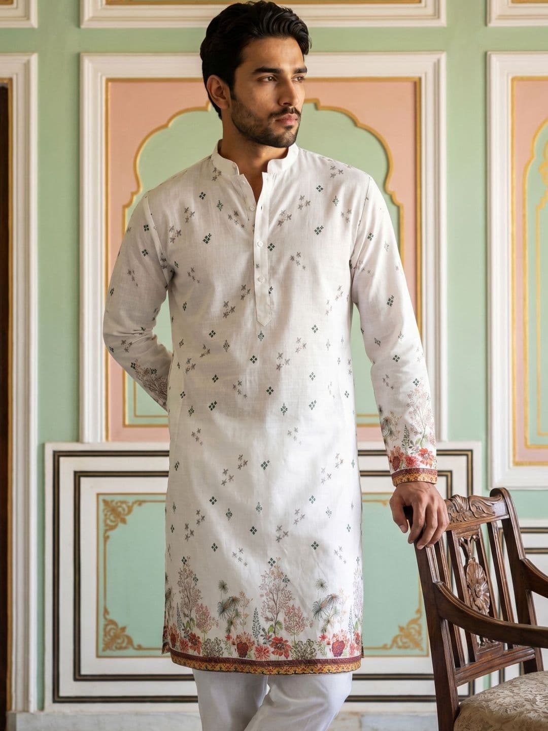Jompers Men Floral Printed Floral Kurta - view 1
