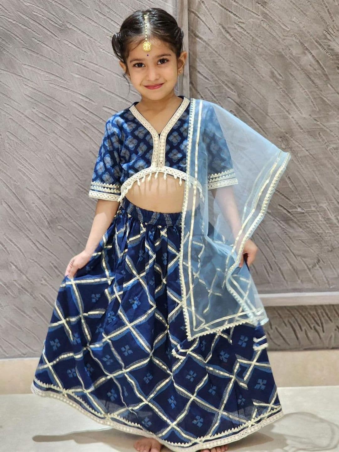 Rangi Saga Girls Printed Block Print Ready to Wear Lehenga & Blouse With Dupatta - view 1