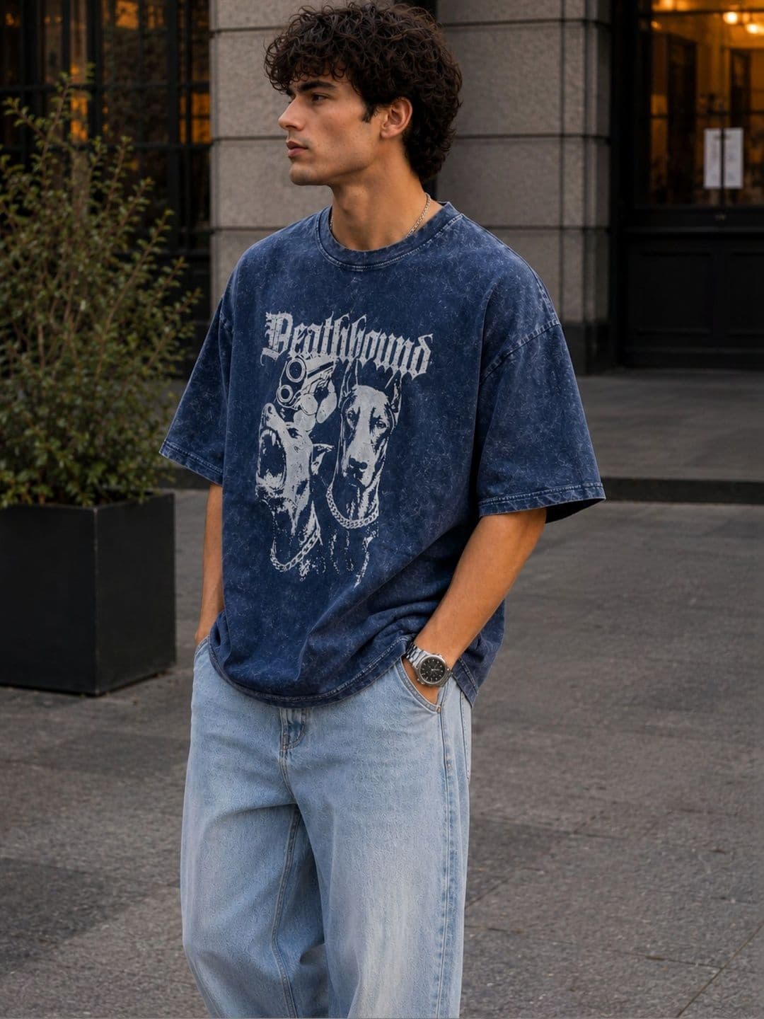 MADSTO Men Printed Drop-Shoulder Sleeves Acid Wash T-shirt - view 1