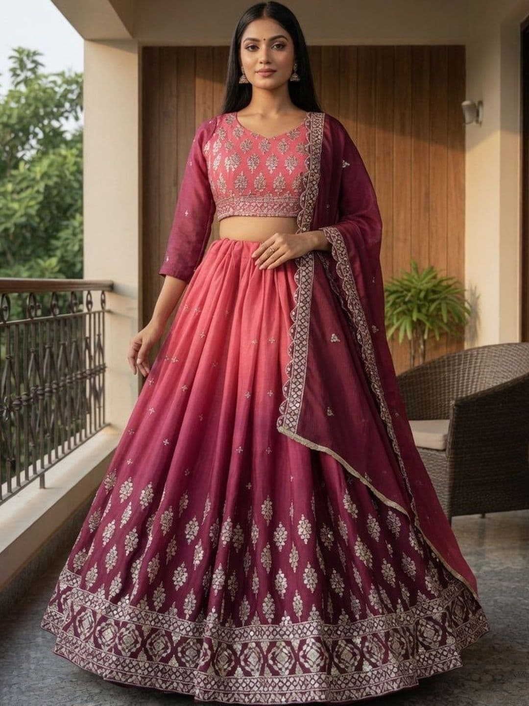 Closin Embroidered Sequinned Ready to Wear Lehenga & Unstitched Blouse With Dupatta - view 1