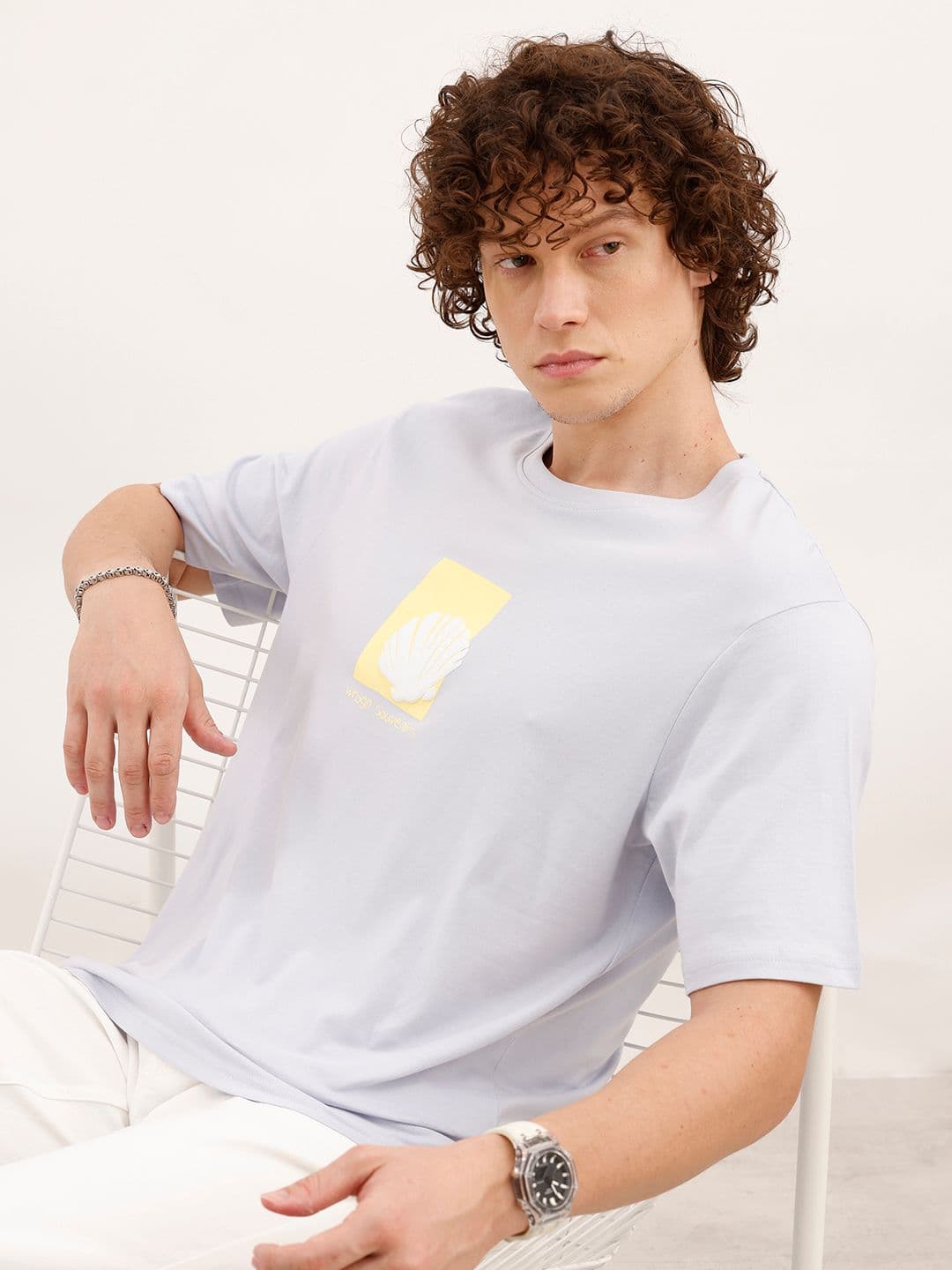 WROGN Men Printed Drop-Shoulder Sleeves Pure Cotton Relaxed Fit T-shirt - view 1