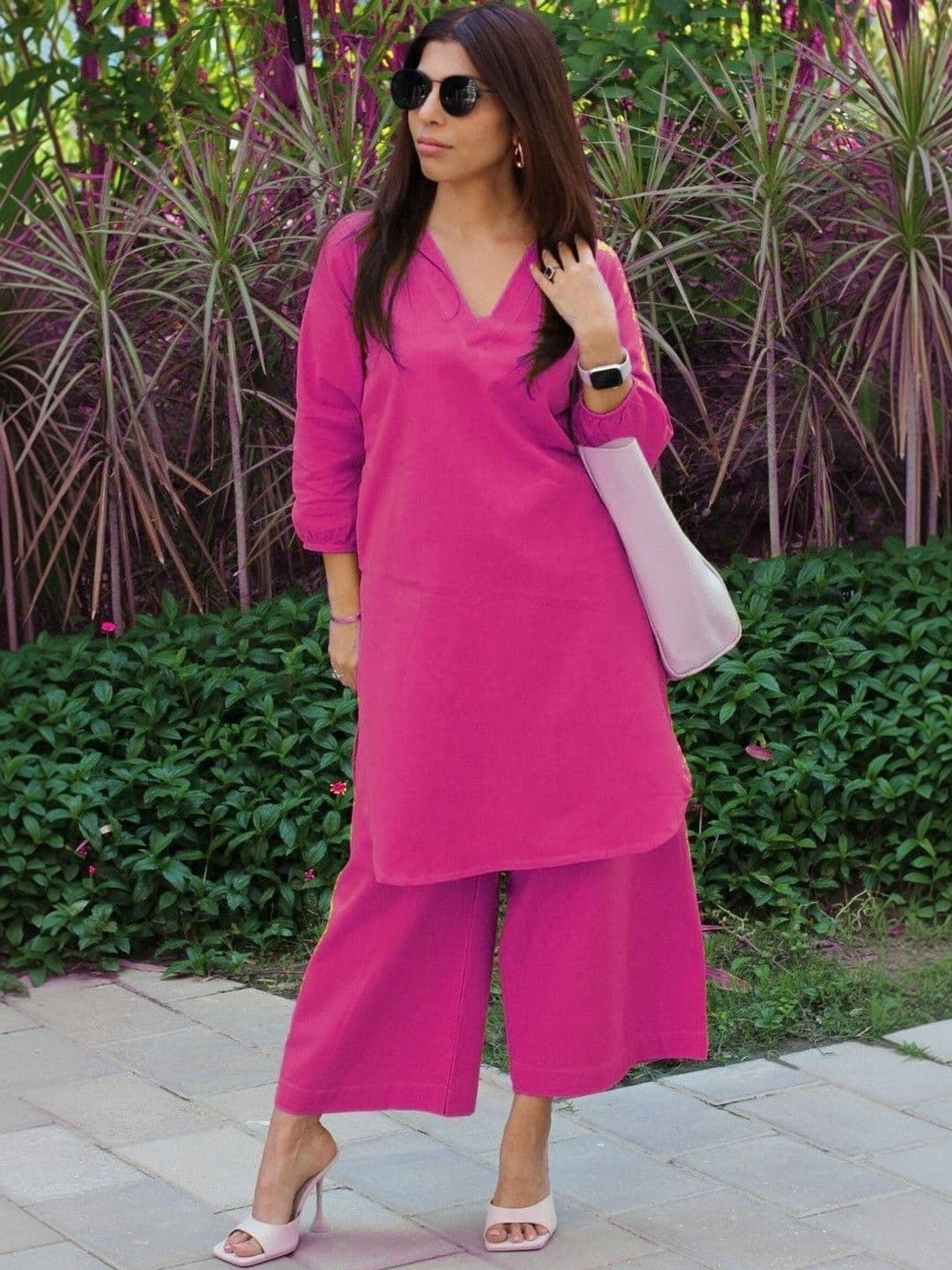VHS FASHION Women Solid Regular Kurta With Palazzos Set - view 1