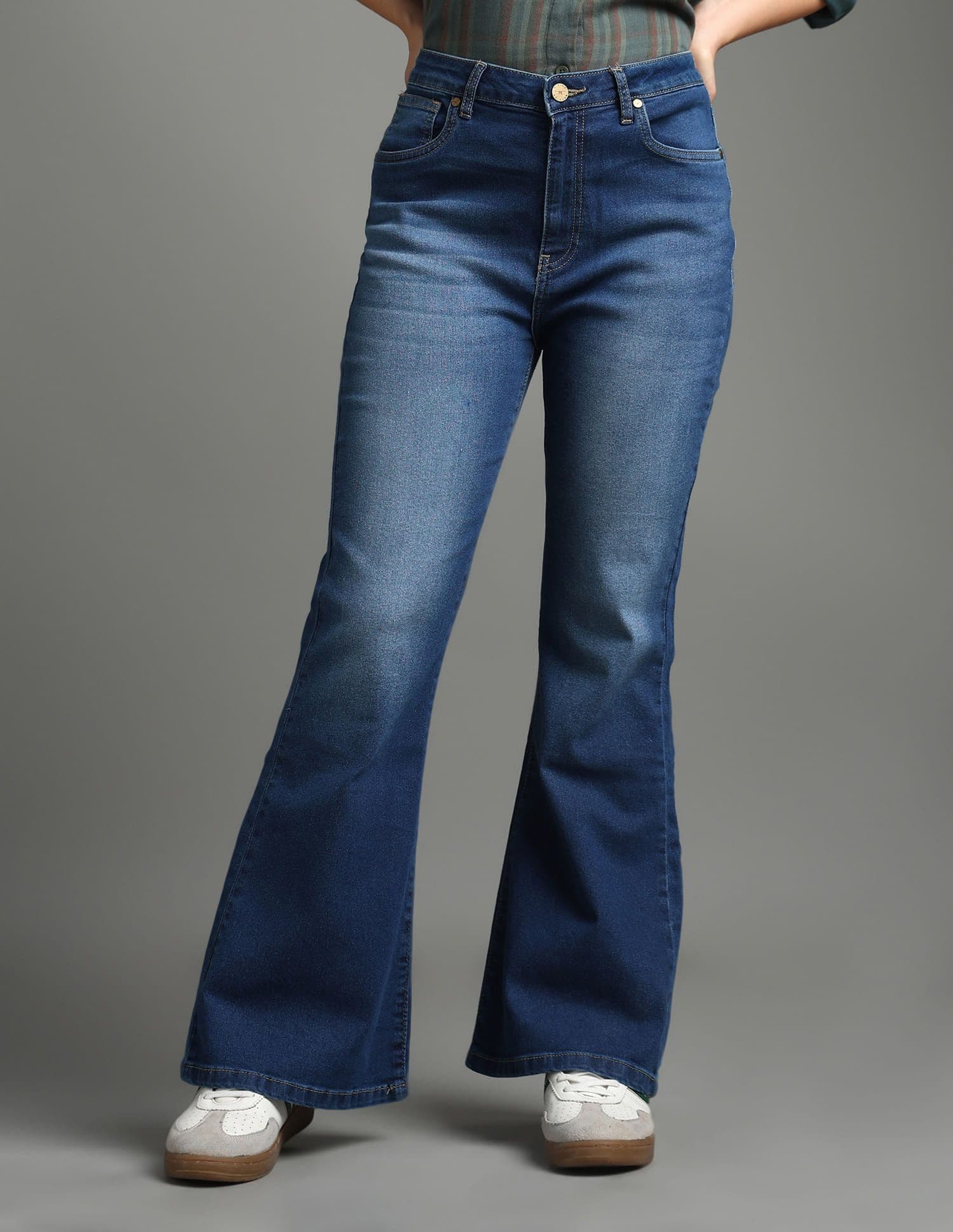 Flying Machine Women Ultra Wide Flared Mid-Rise Clean Look Light Fade Stretchable Jeans - view 1