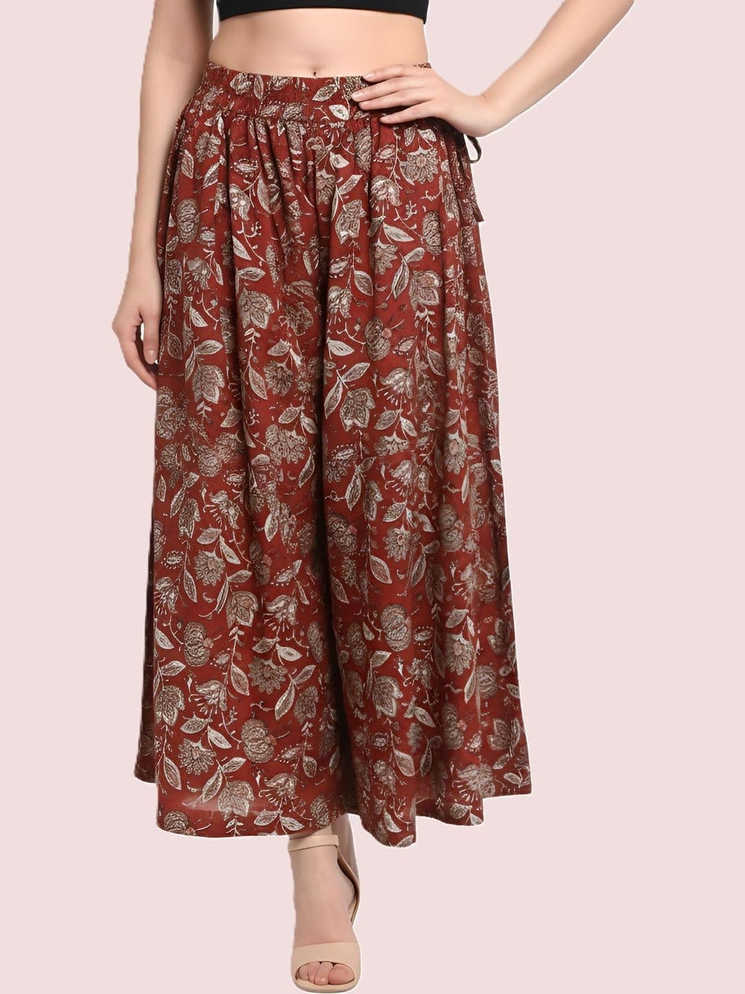 Moirai Women Floral Printed Knitted Ethnic Palazzos - view 1