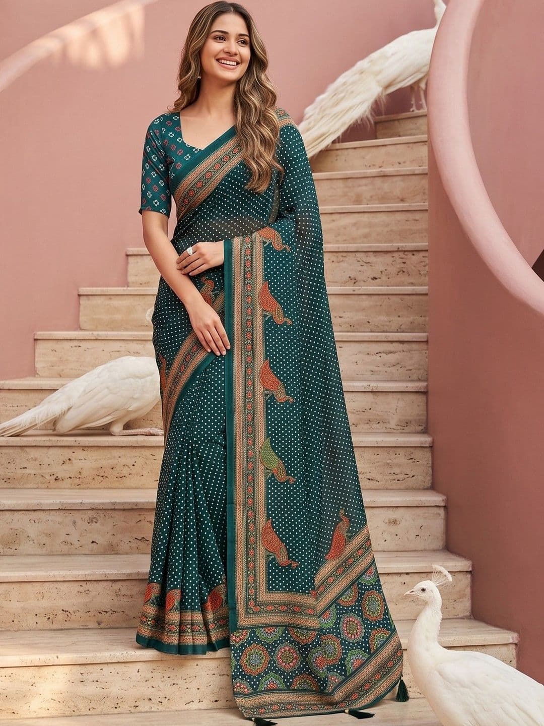 TASRIKA Kalamkari Poly Crepe Designer Saree - view 1