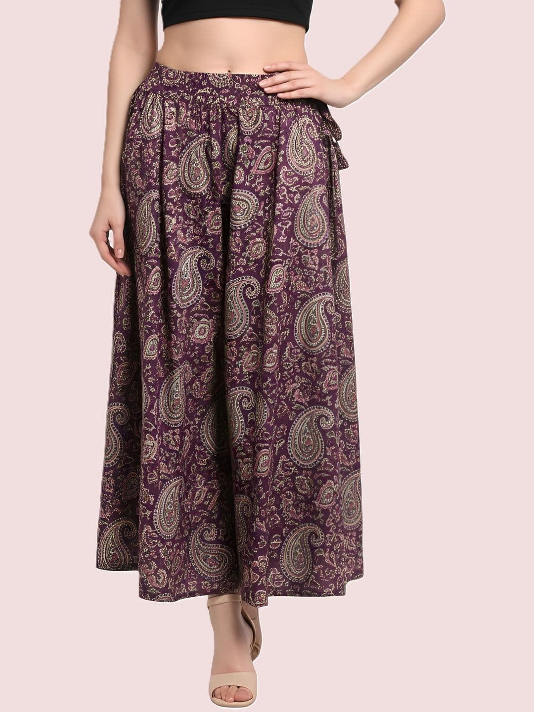 Moirai Women Paisley Printed Knitted Ethnic Palazzos - view 1