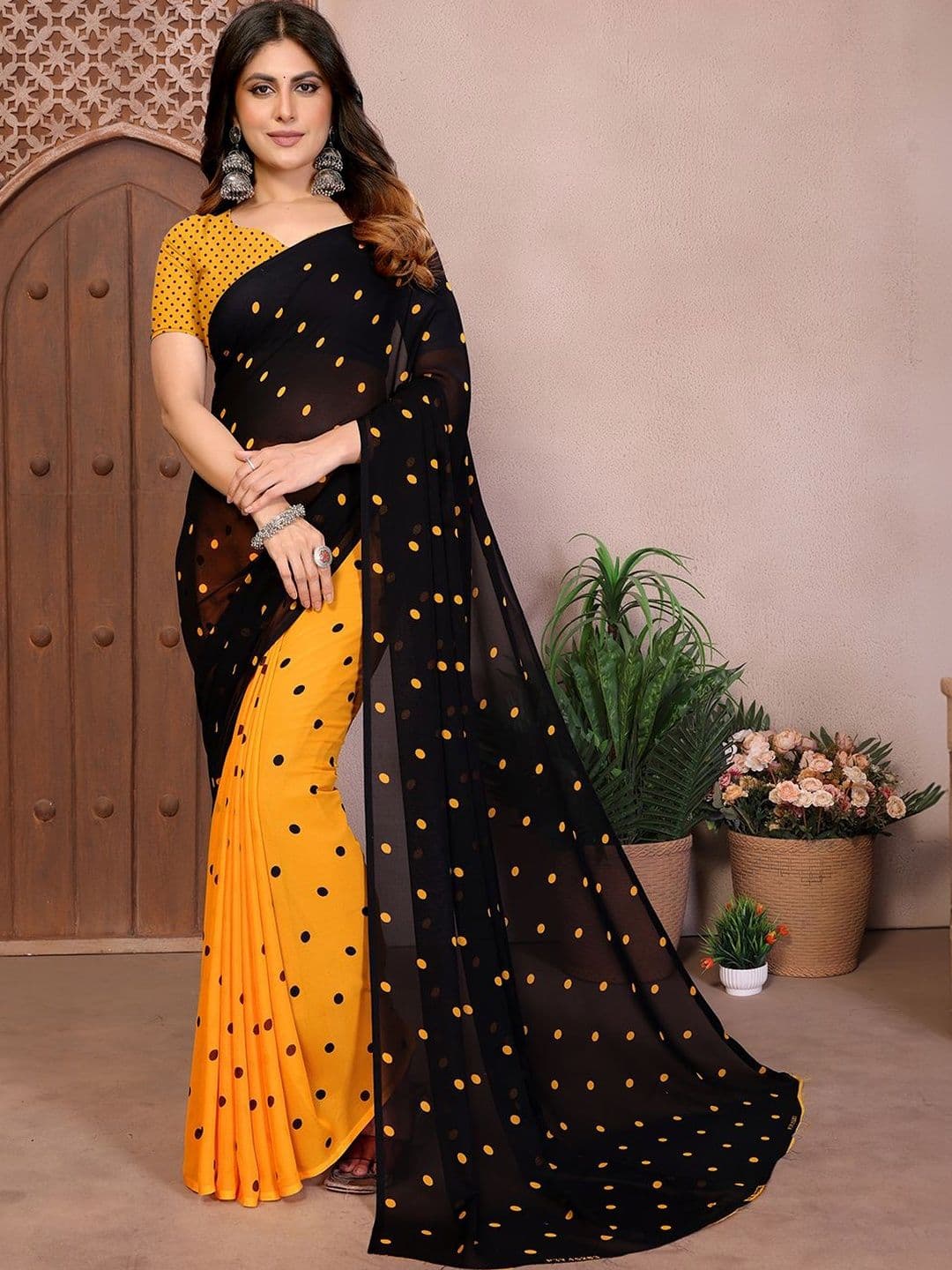STYLE MODA Polka Dot Poly Georgette Designer Saree - view 1