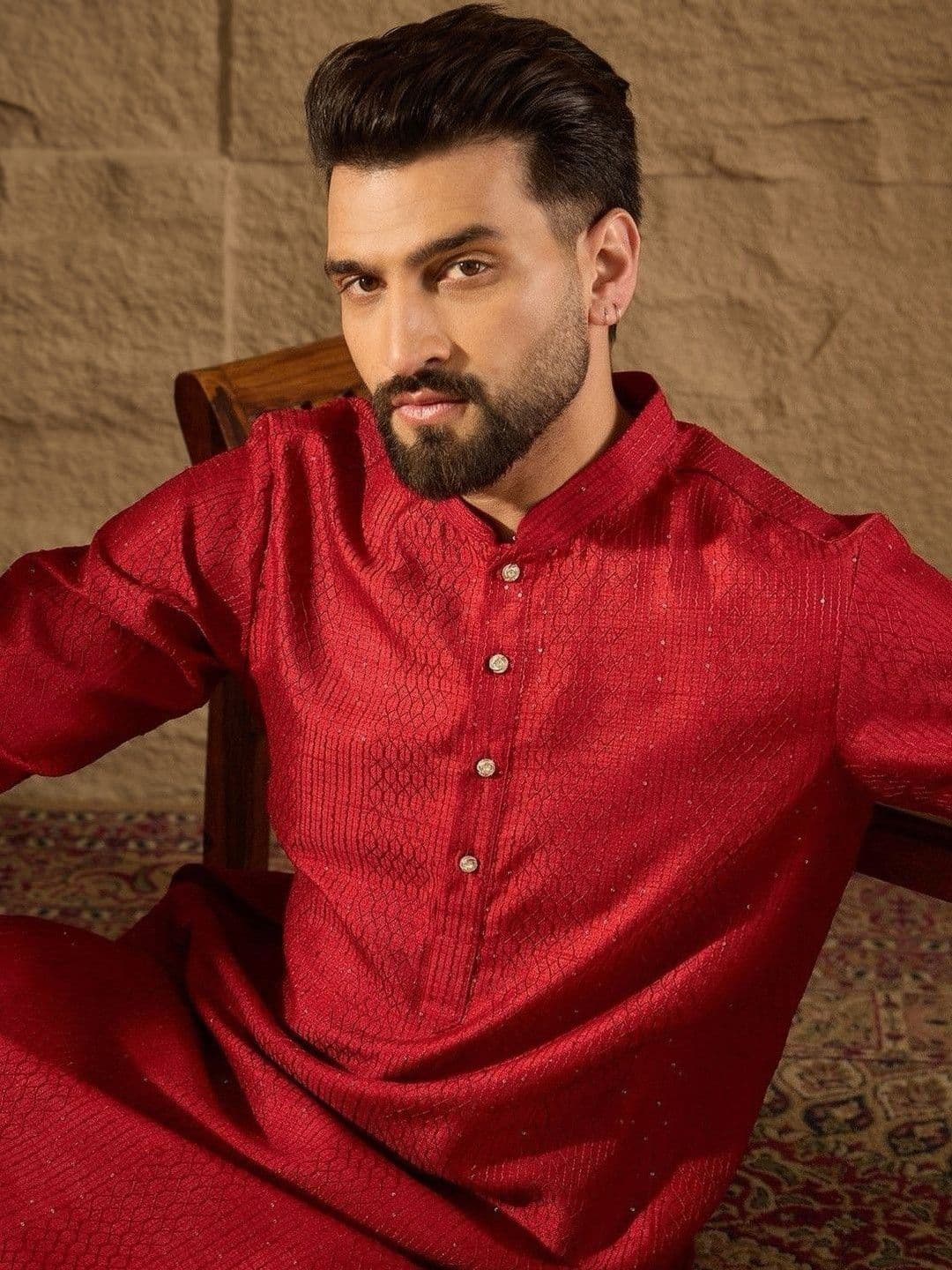 House of Pataudi Embroidered Mandarin Collar Calf Length Straight Kurta - view 1