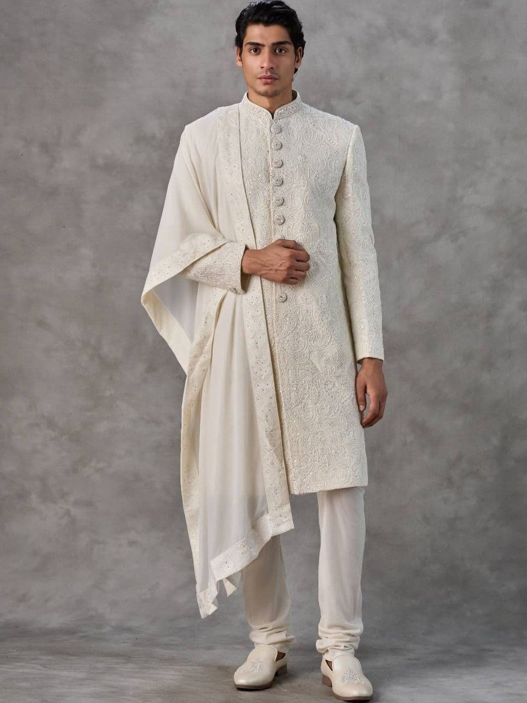 Twamev Embroidered Sherwani Set With Dupatta - view 1