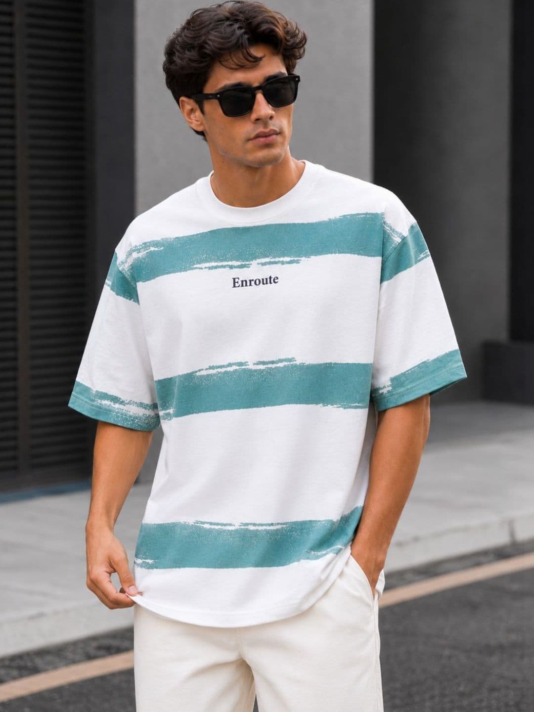 R.Code by The Roadster Life Co. Men Striped T-shirt - view 1