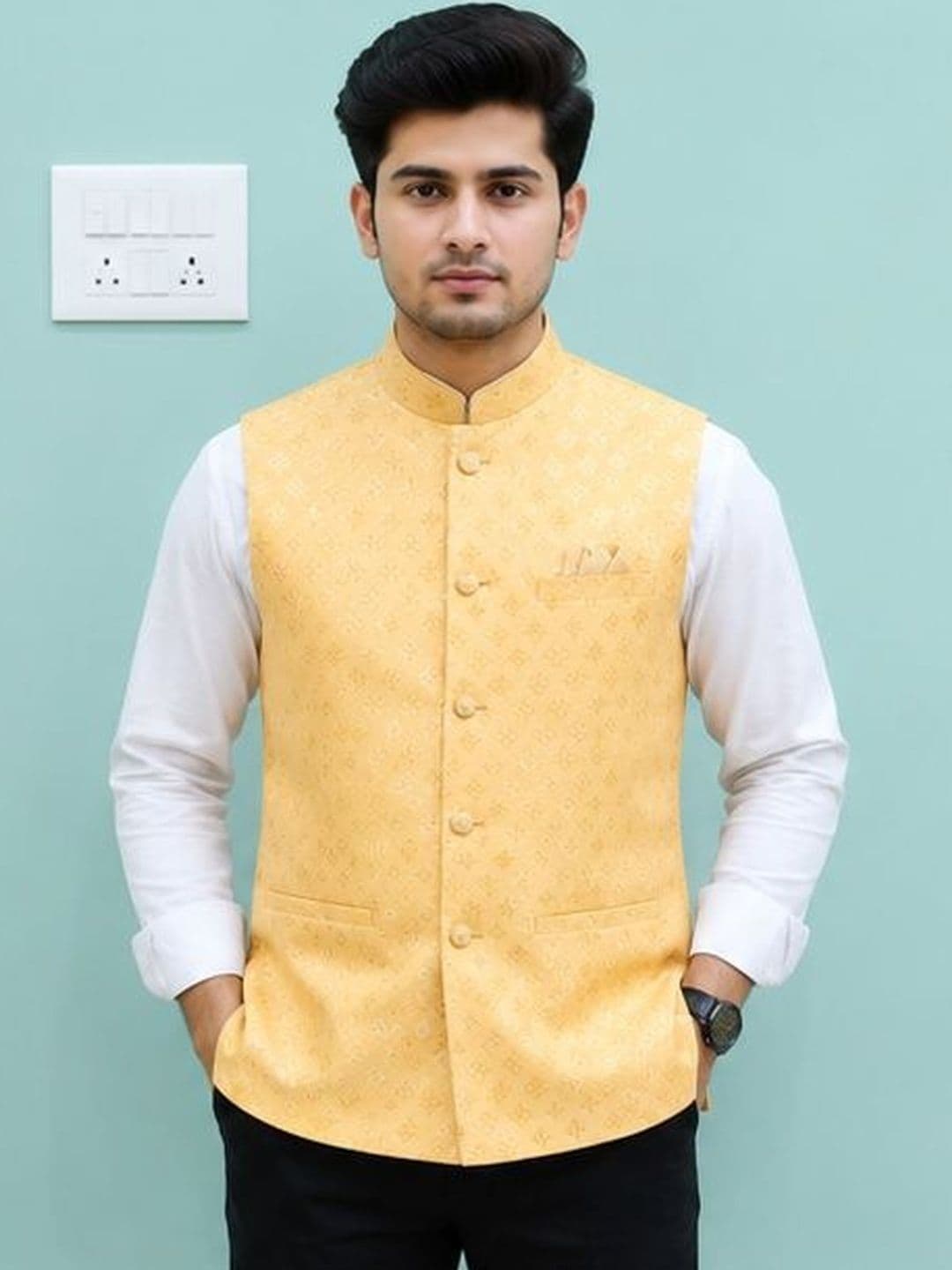 EPSI Self-Design Jacquard Nehru Jacket - view 1