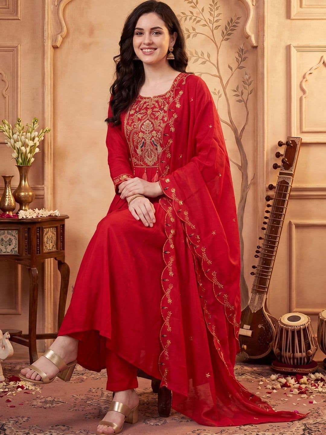 Indo Era Women Ethnic Motifs Embroidered Empire Thread Work Kurta with Trousers & With Dupatta - view 1