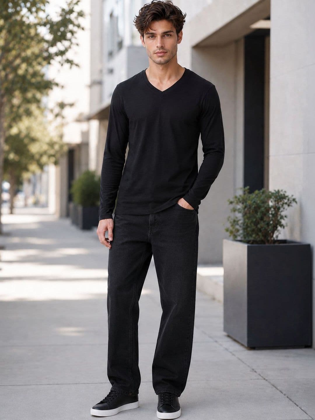 FBAR Men Black V Neck Half Sleeve Solid Casual T-Shirt - view 1