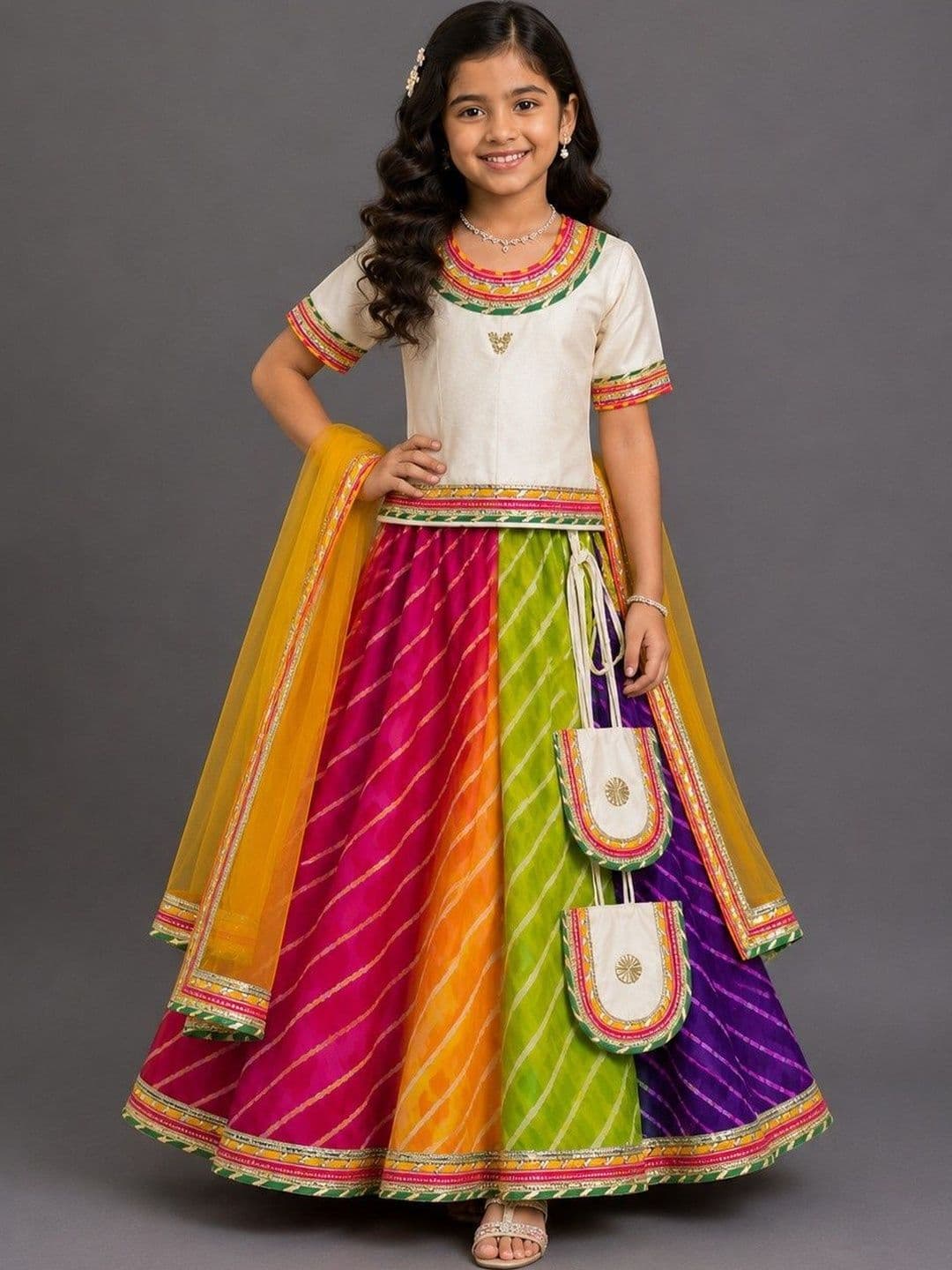 The Little Tales Girls Sequinned Ready to Wear Lehenga & Blouse With Dupatta - view 1