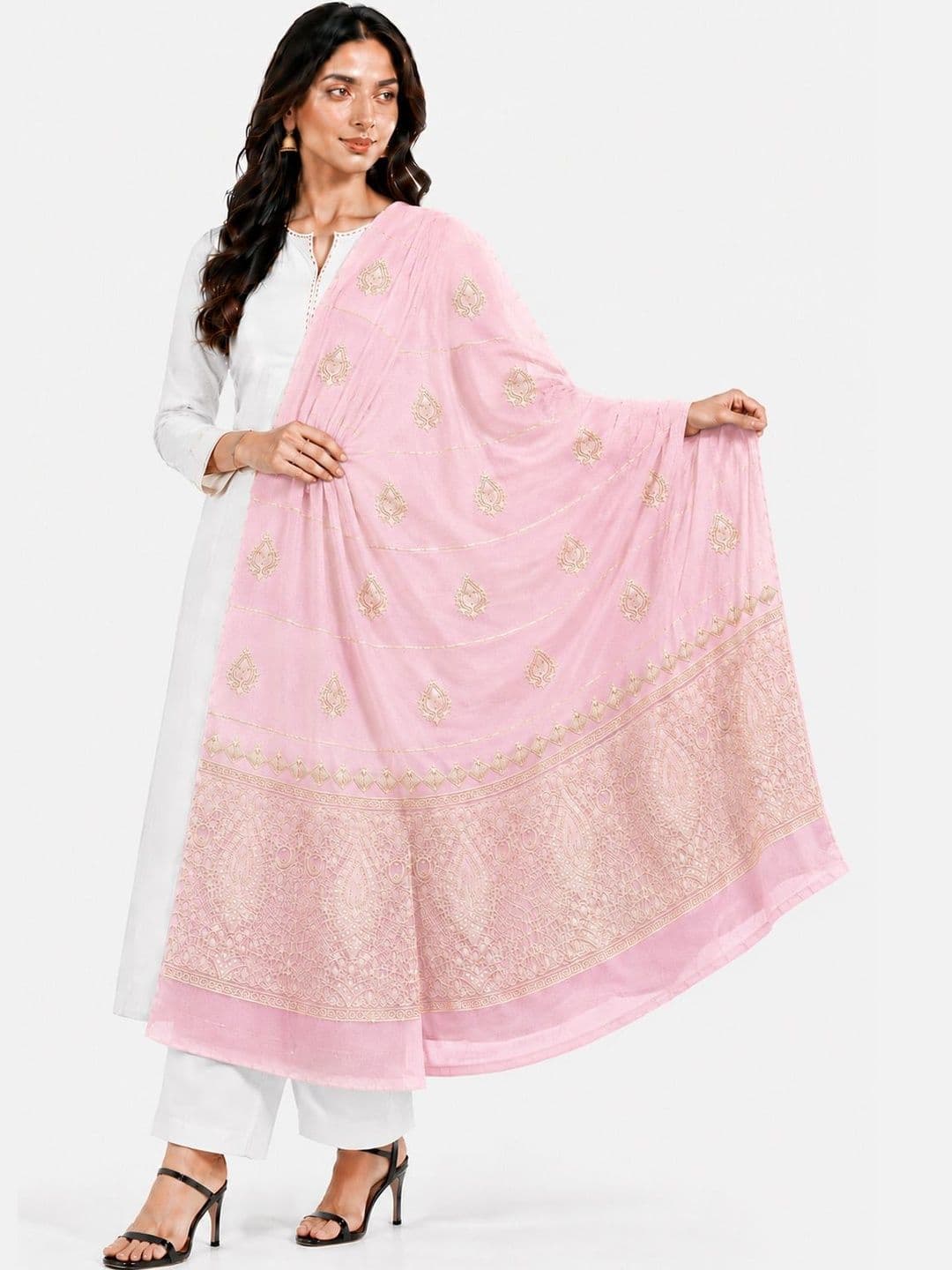 Ground Fashion Ethnic Motifs Embroidered Dupatta with Thread Work - view 1