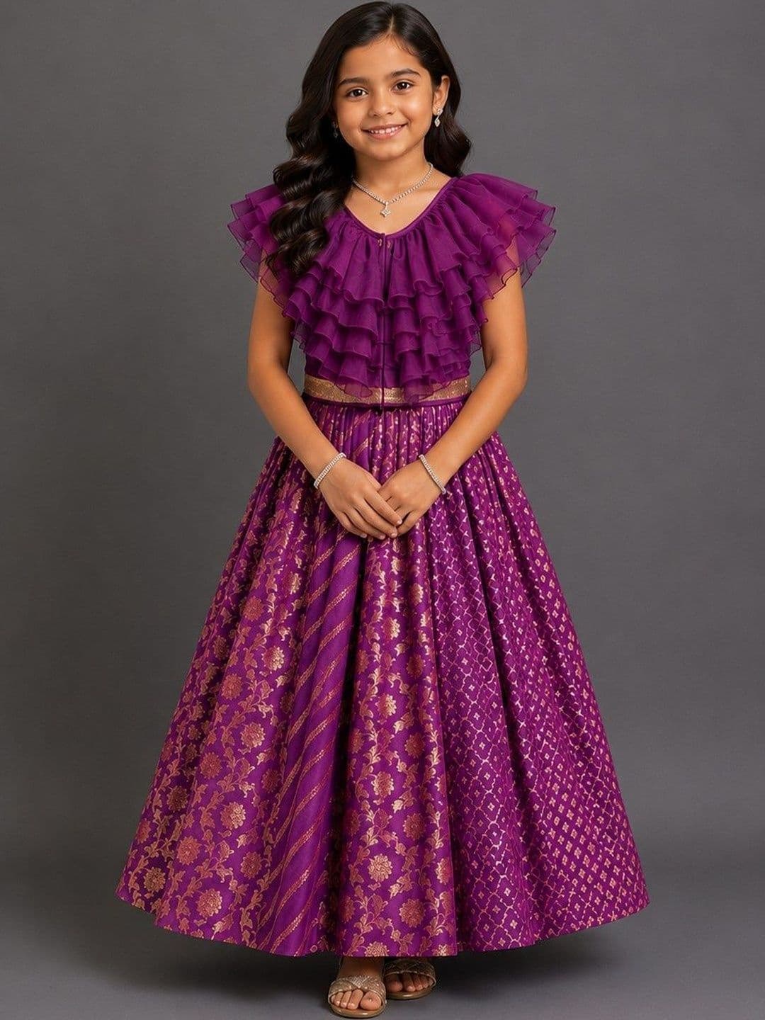 The Little Tales Girls Foil Print Ready to Wear Lehenga & Blouse - view 1