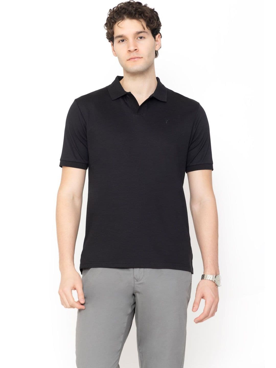 PRORIDERS Men Black Polo Collar T-shirt - view 1