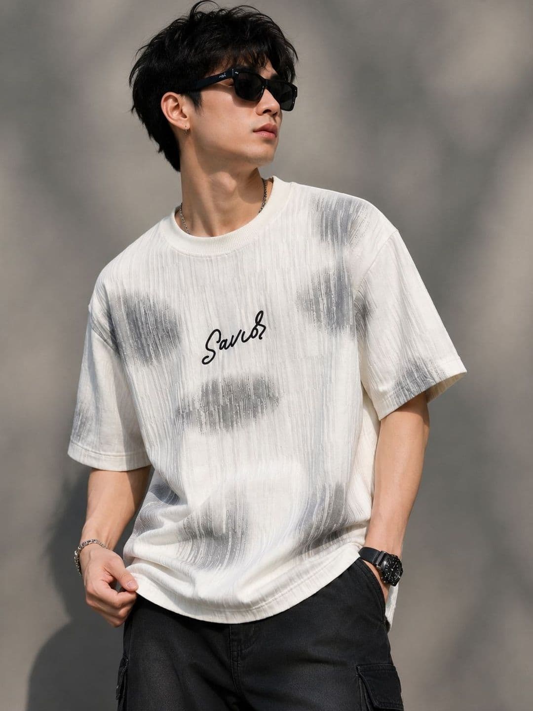 BIGCAPS White Tie-Dye Embroidered T-Shirt - view 1