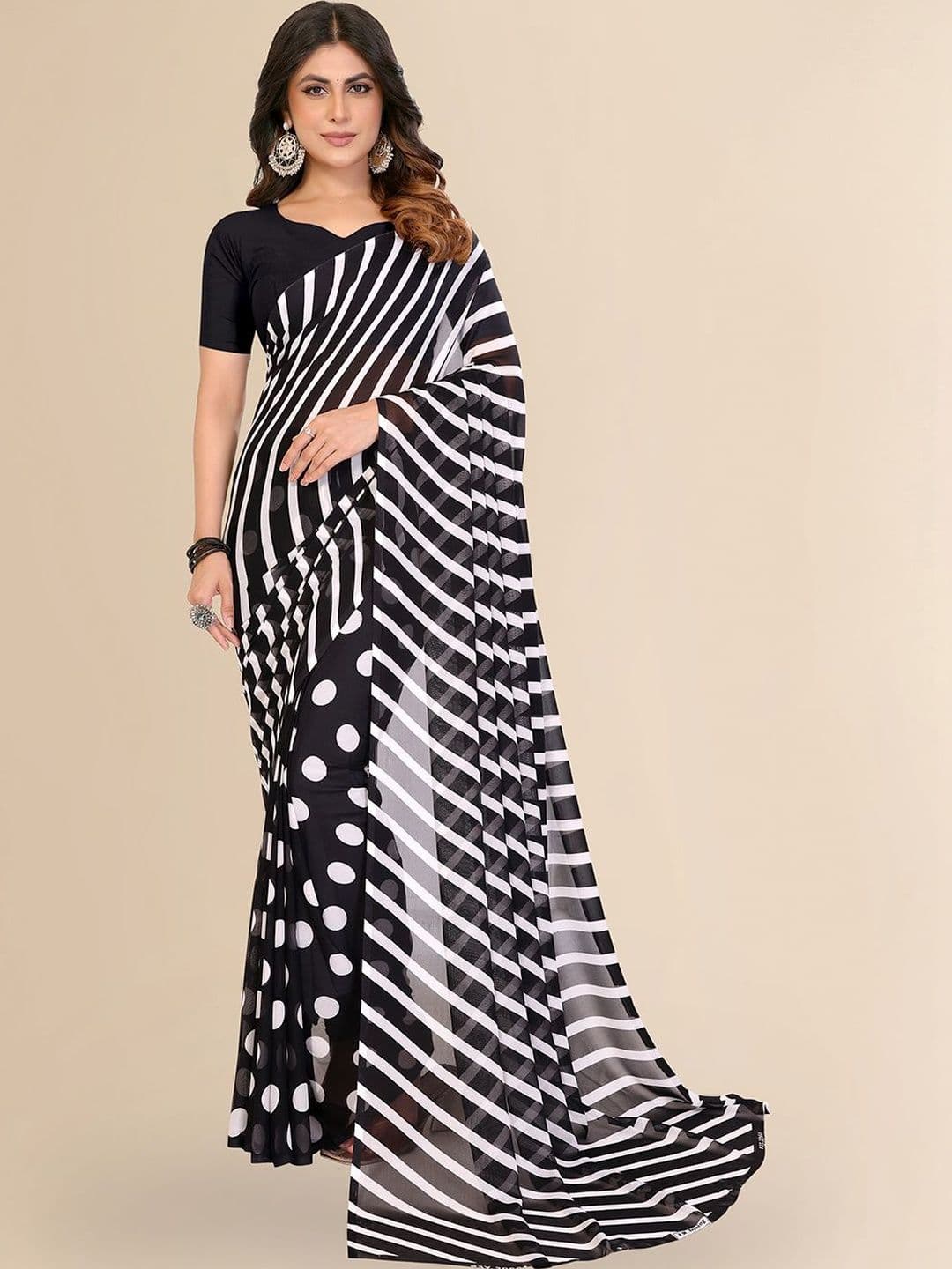STYLE MODA Striped Poly Georgette Designer Saree - view 1
