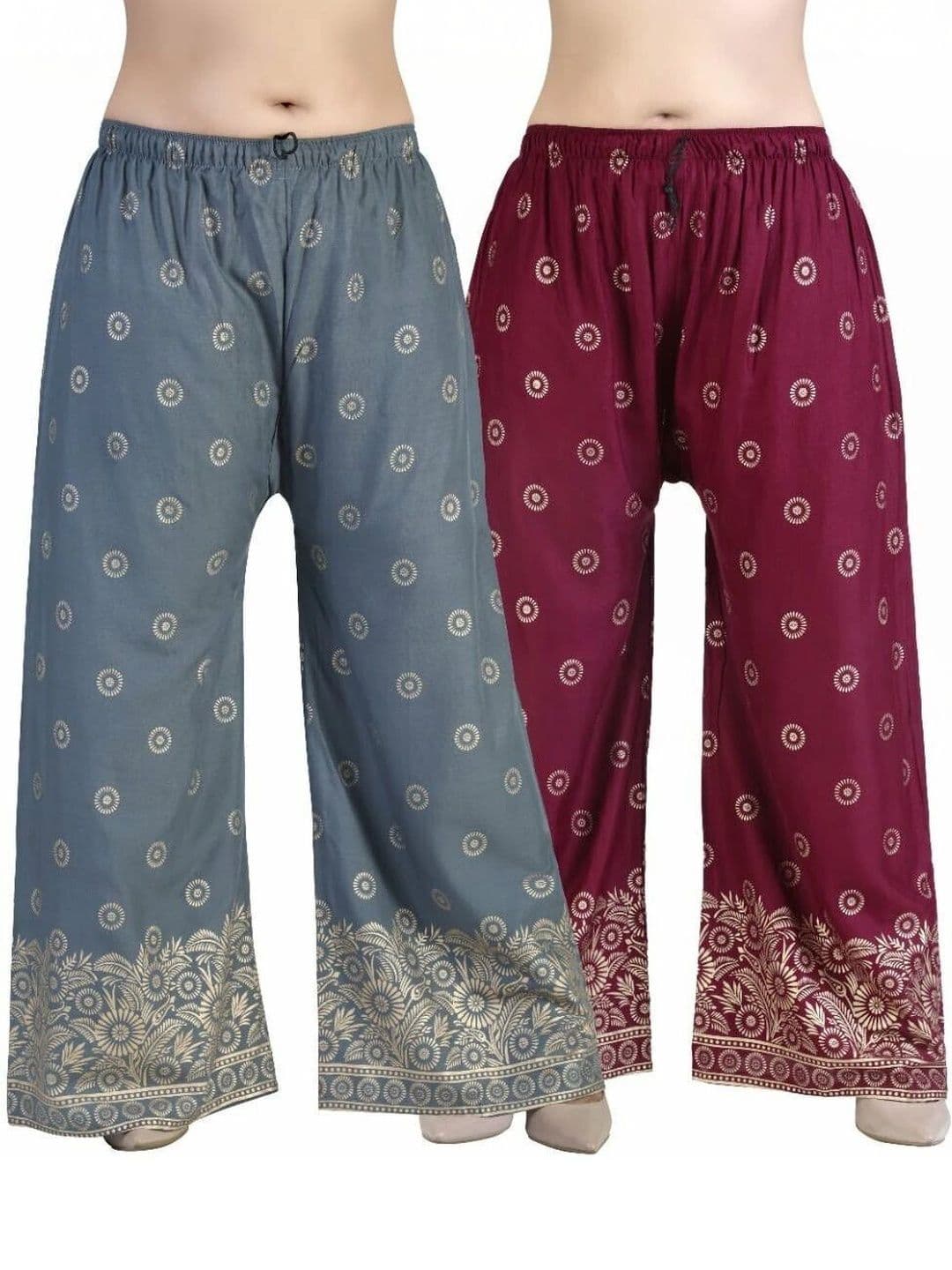 BINISH Women Set Of 2 Ethnic Motifs Printed Chambray Palazzos - view 1